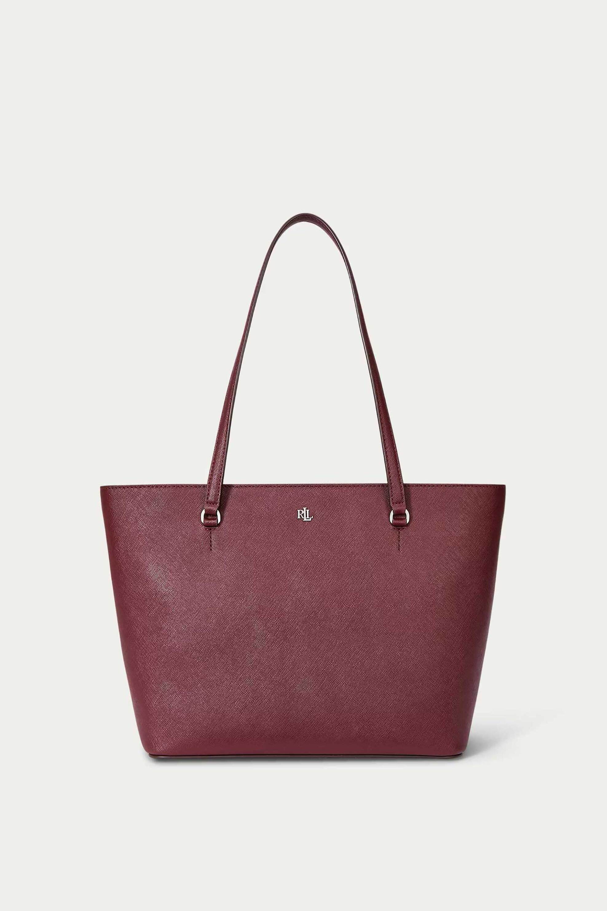 Lauren Ralph Lauren γυναικεία δερμάτινη τσάντα tote με μεταλλικό monogram 