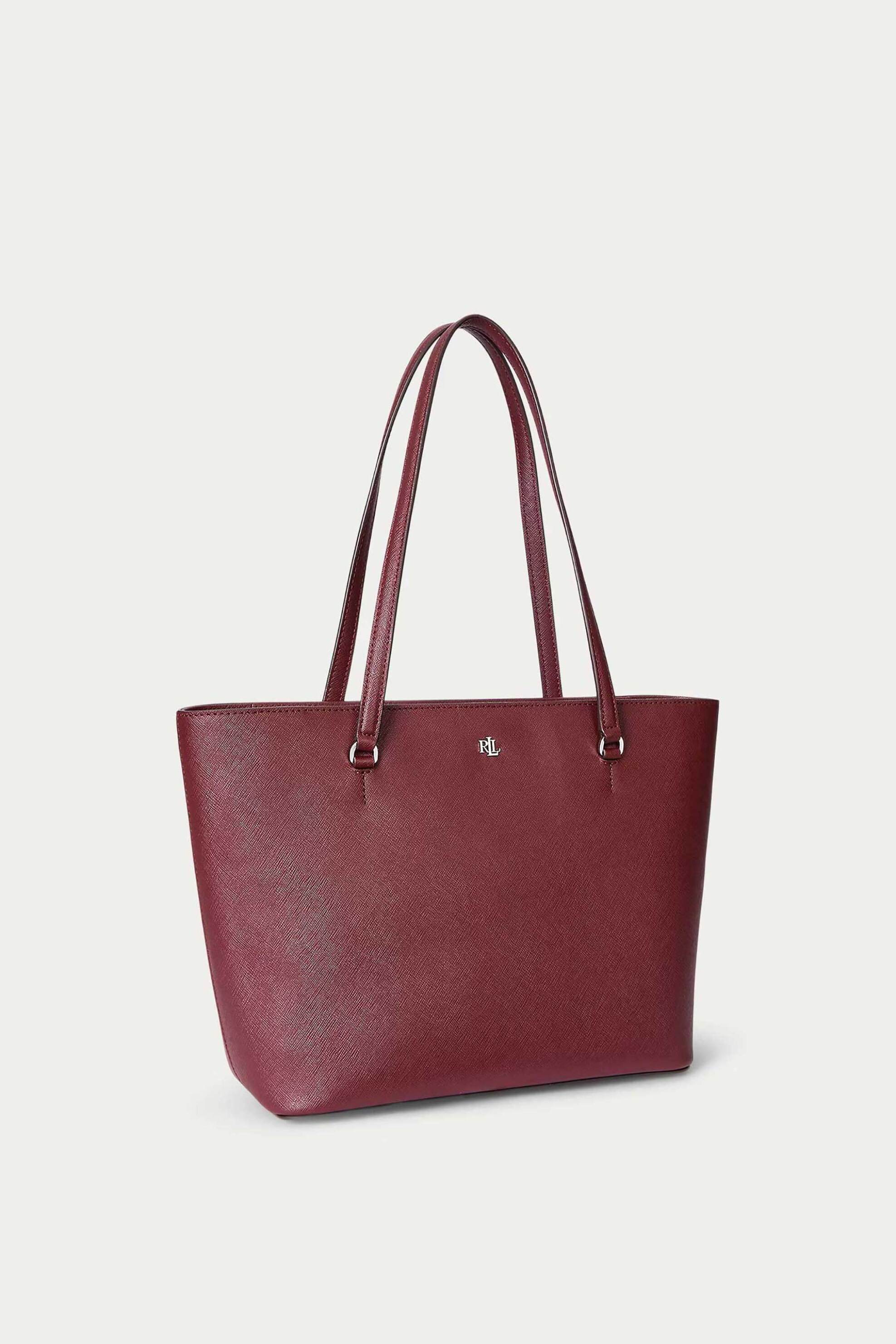 Lauren Ralph Lauren γυναικεία δερμάτινη τσάντα tote με μεταλλικό monogram 