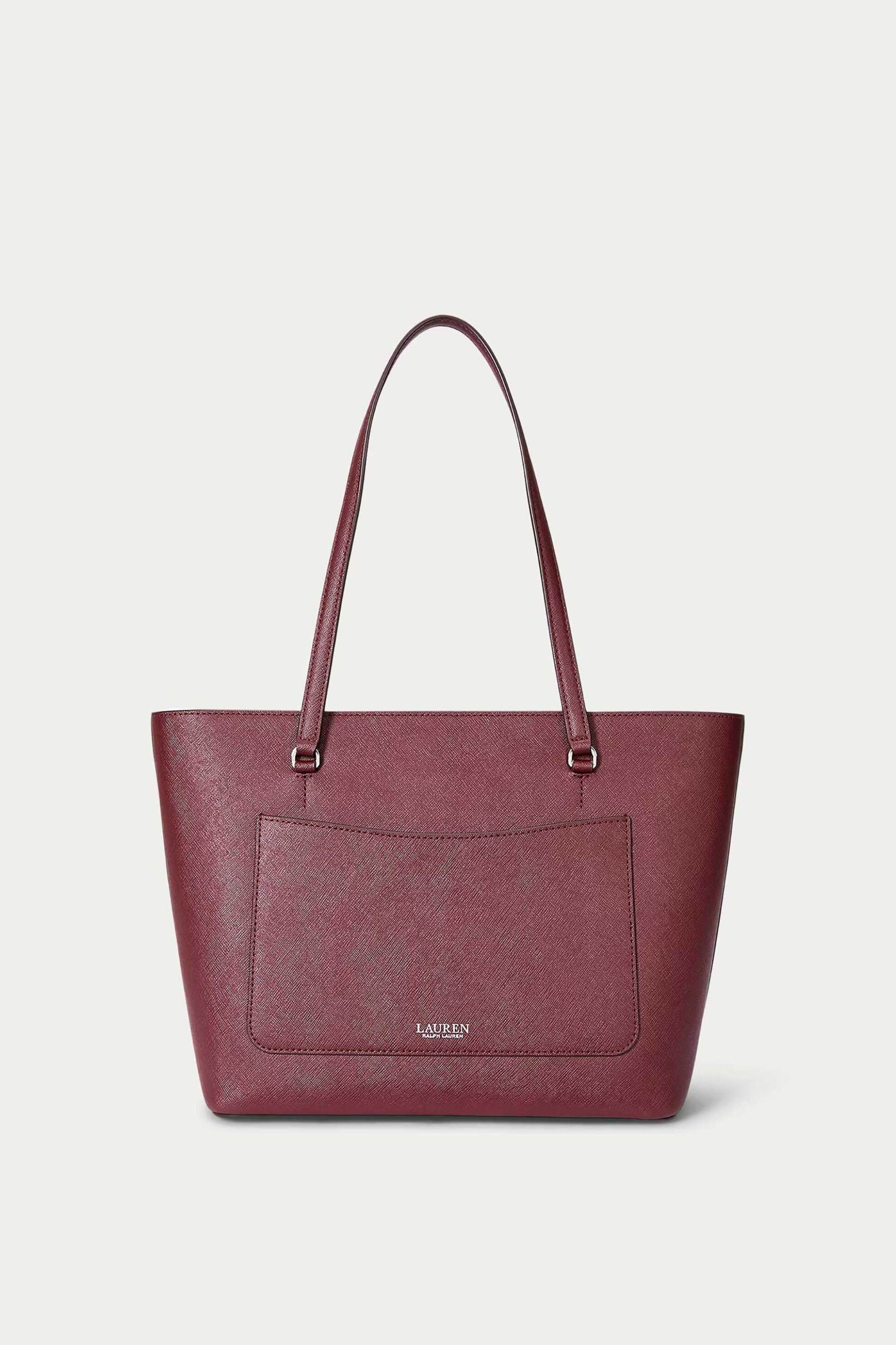 LAUREN RALPH LAUREN Lauren Ralph Lauren γυναικεία δερμάτινη τσάντα tote με μεταλλικό monogram "Karly Medium" - 25264010-ONE Μπορντό Σκούρο - 4