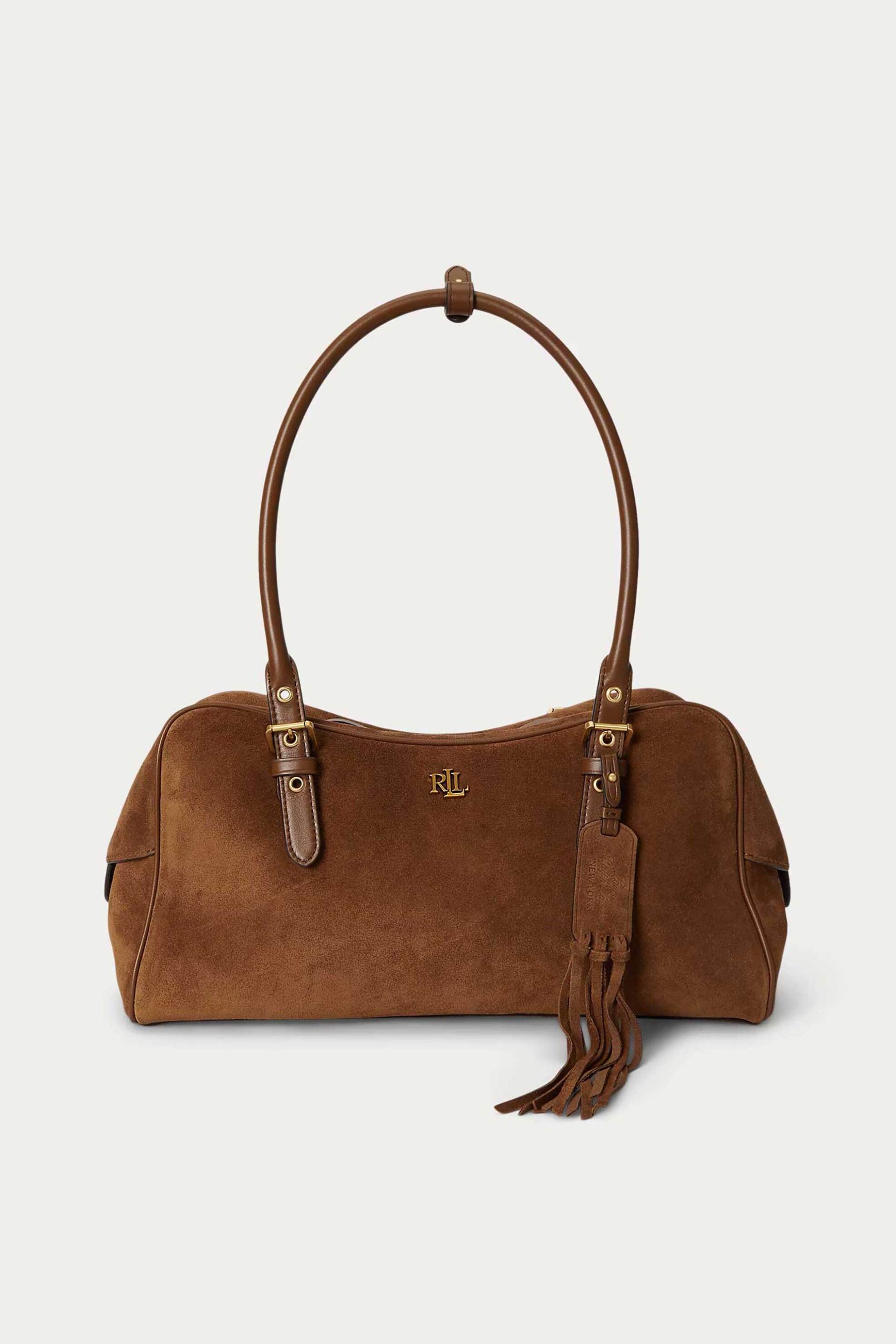 LAUREN RALPH LAUREN Lauren Ralph Lauren γυναικεία suede τσάντα χειρός με μεταλλικό monogram "Marcy Large" - 26168947-ONE Καφέ