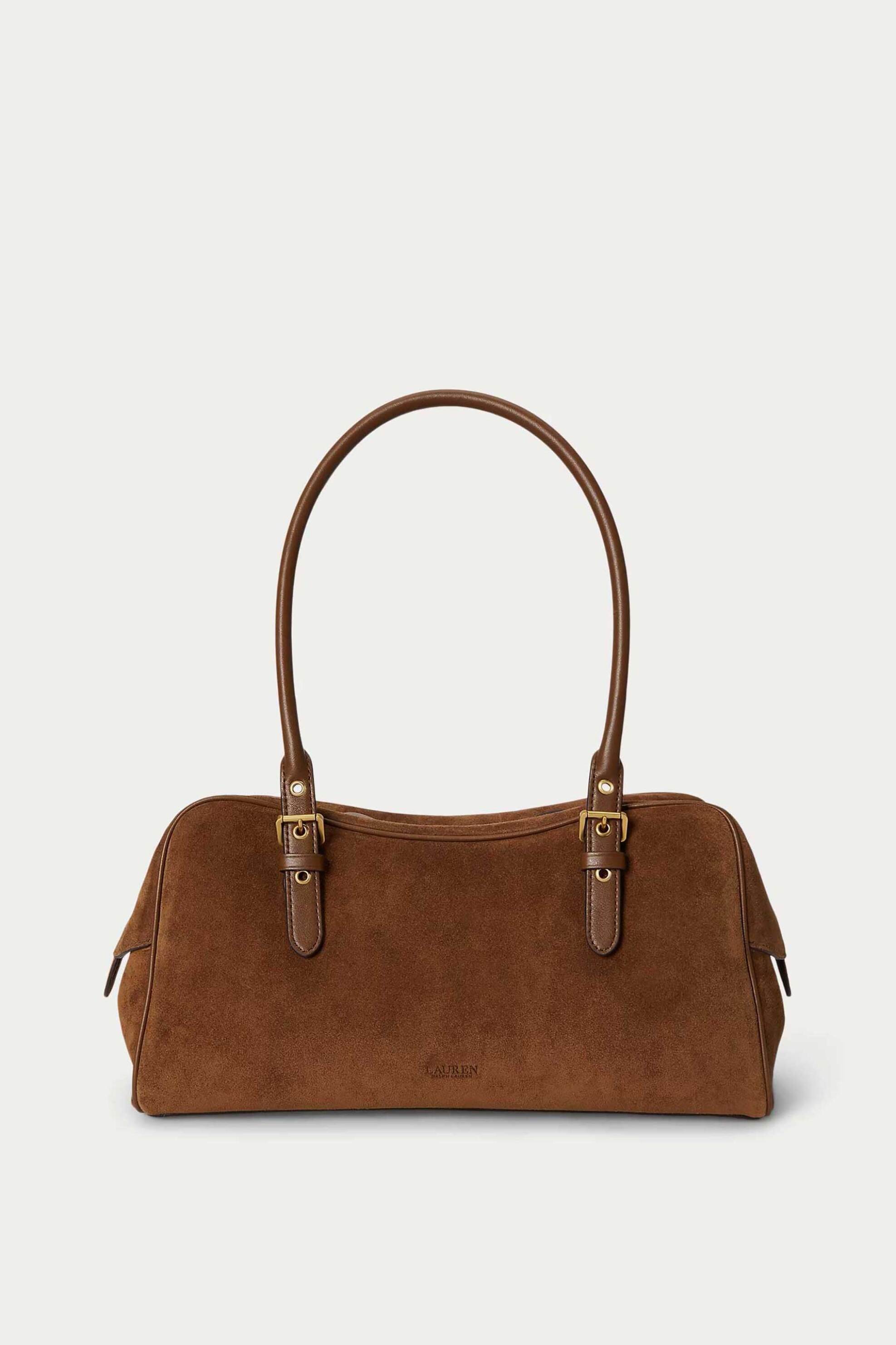 LAUREN RALPH LAUREN Lauren Ralph Lauren γυναικεία suede τσάντα χειρός με μεταλλικό monogram "Marcy Large" - 26168947-ONE Καφέ - 4