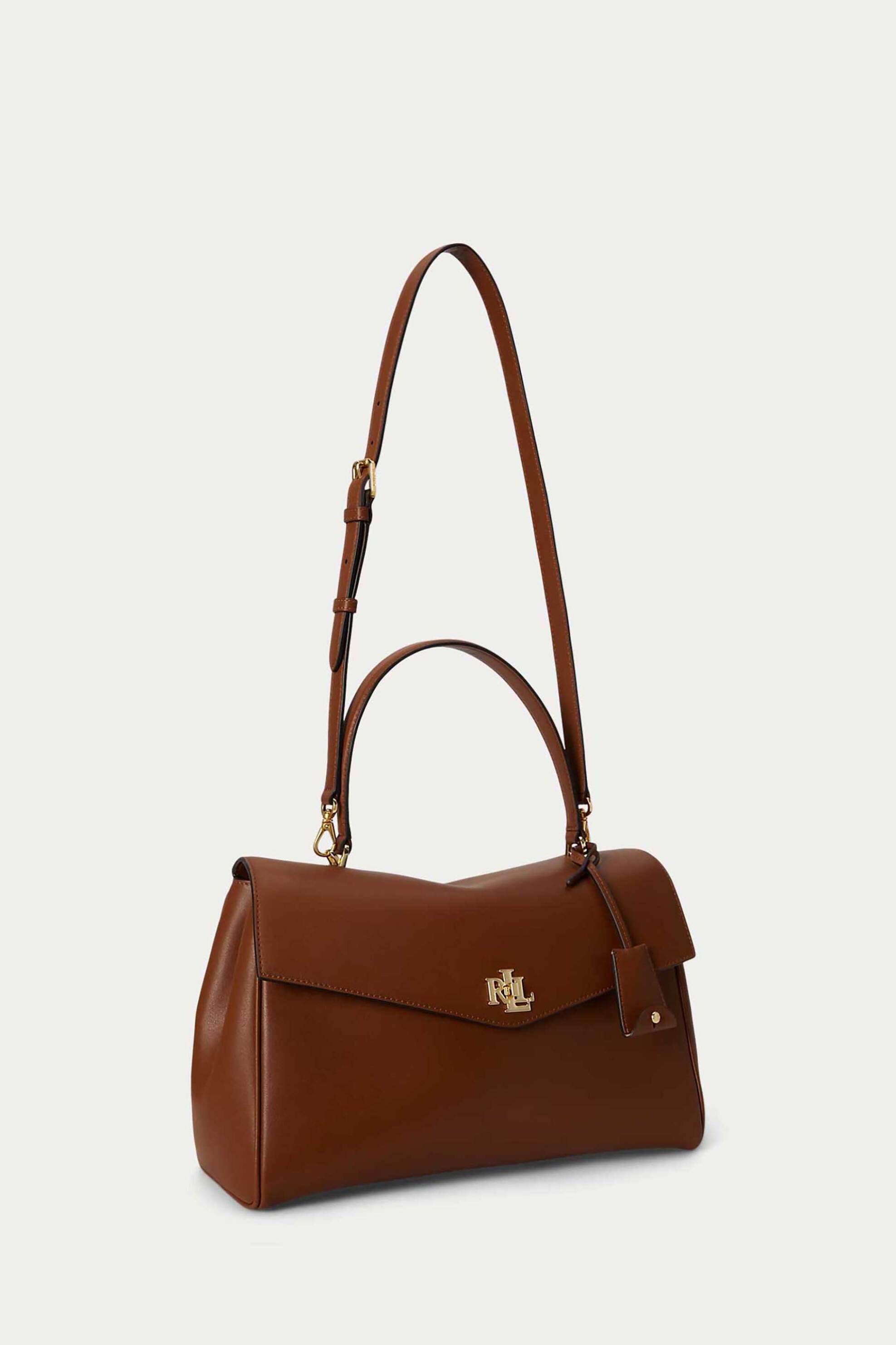 Lauren Ralph Lauren γυναικεία δερμάτινη τσάντα χειρός με μεταλλικό monogram 