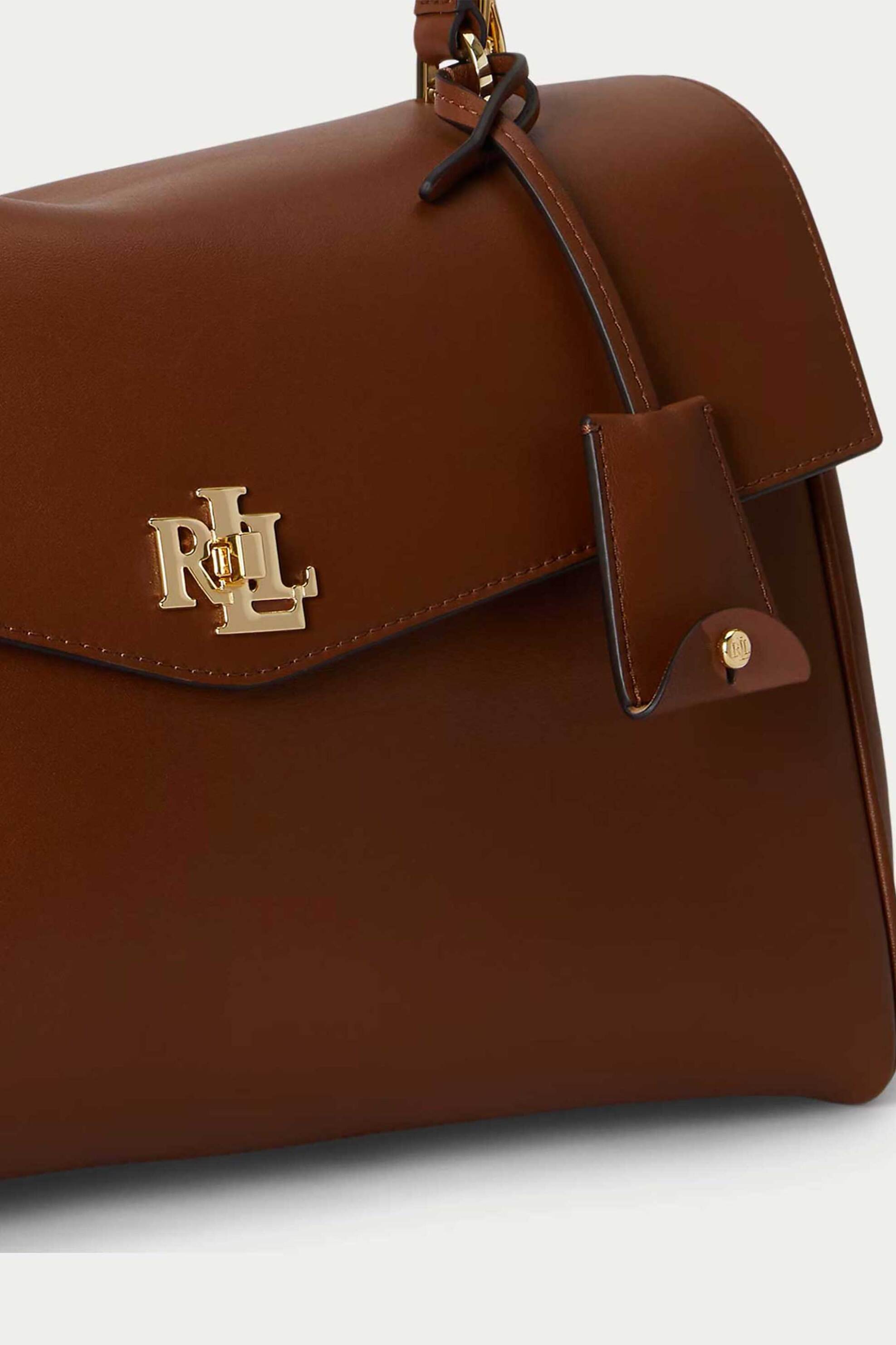 LAUREN RALPH LAUREN Lauren Ralph Lauren γυναικεία δερμάτινη τσάντα χειρός με μεταλλικό monogram "Farrah Medium" - 26168881-ONE Καφέ - 3