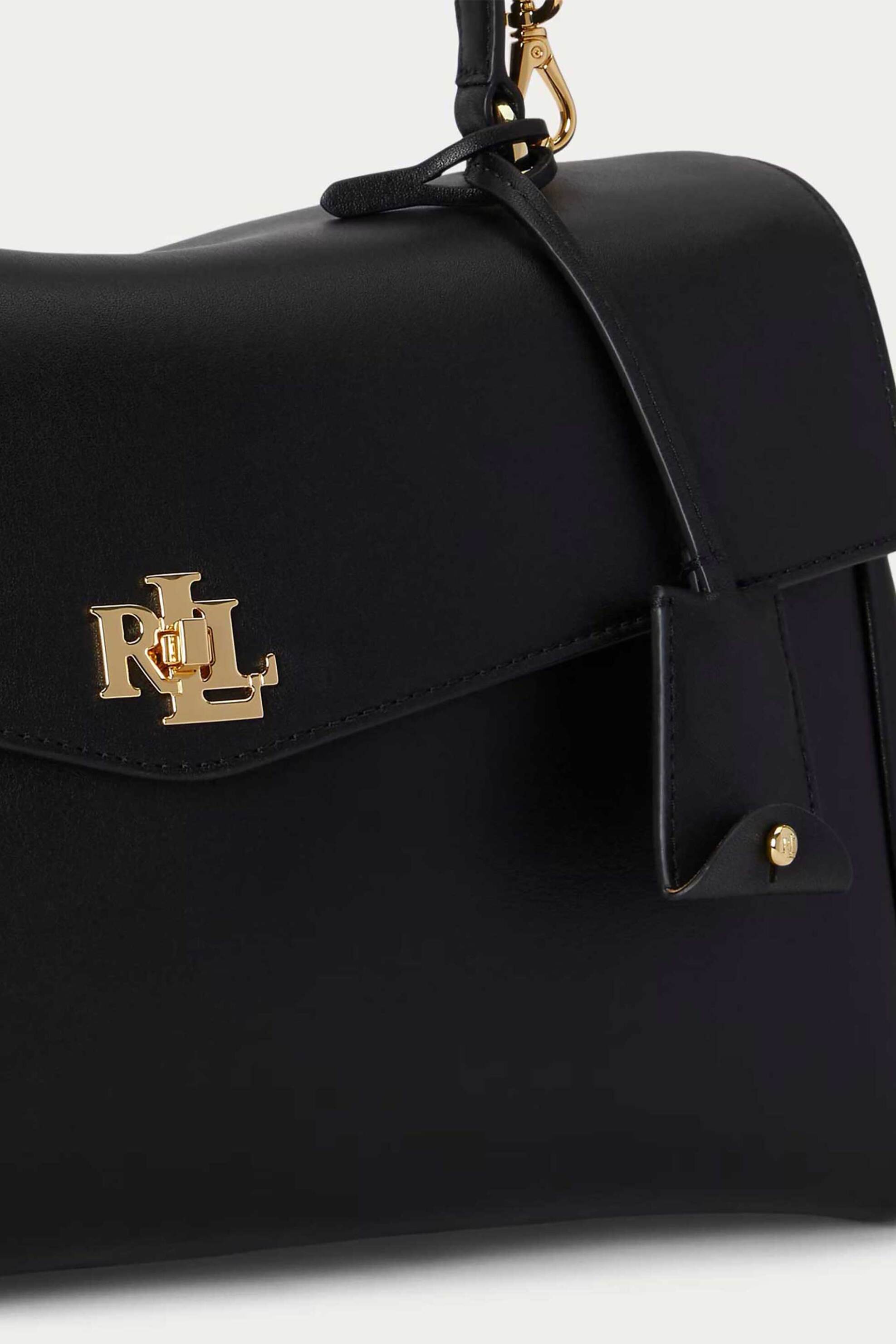 LAUREN RALPH LAUREN Lauren Ralph Lauren γυναικεία δερμάτινη τσάντα χειρός με μεταλλικό monogram "Farrah Medium" - 26168882-ONE Μαύρο - 3