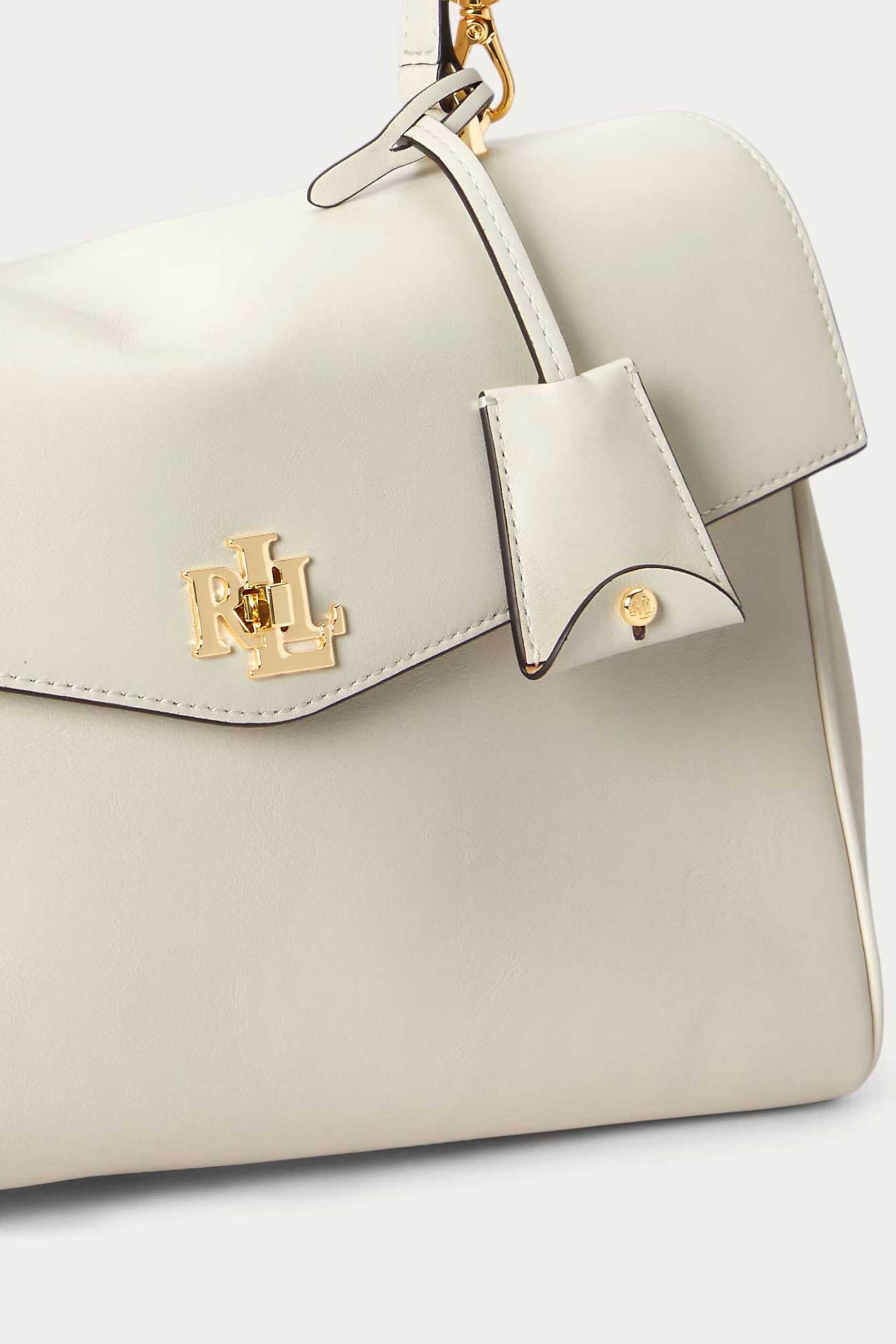 LAUREN RALPH LAUREN Lauren Ralph Lauren γυναικεία δερμάτινη τσάντα χειρός με μεταλλικό monogram "Farrah Medium" - 26168883-ONE Υπόλευκο - 3