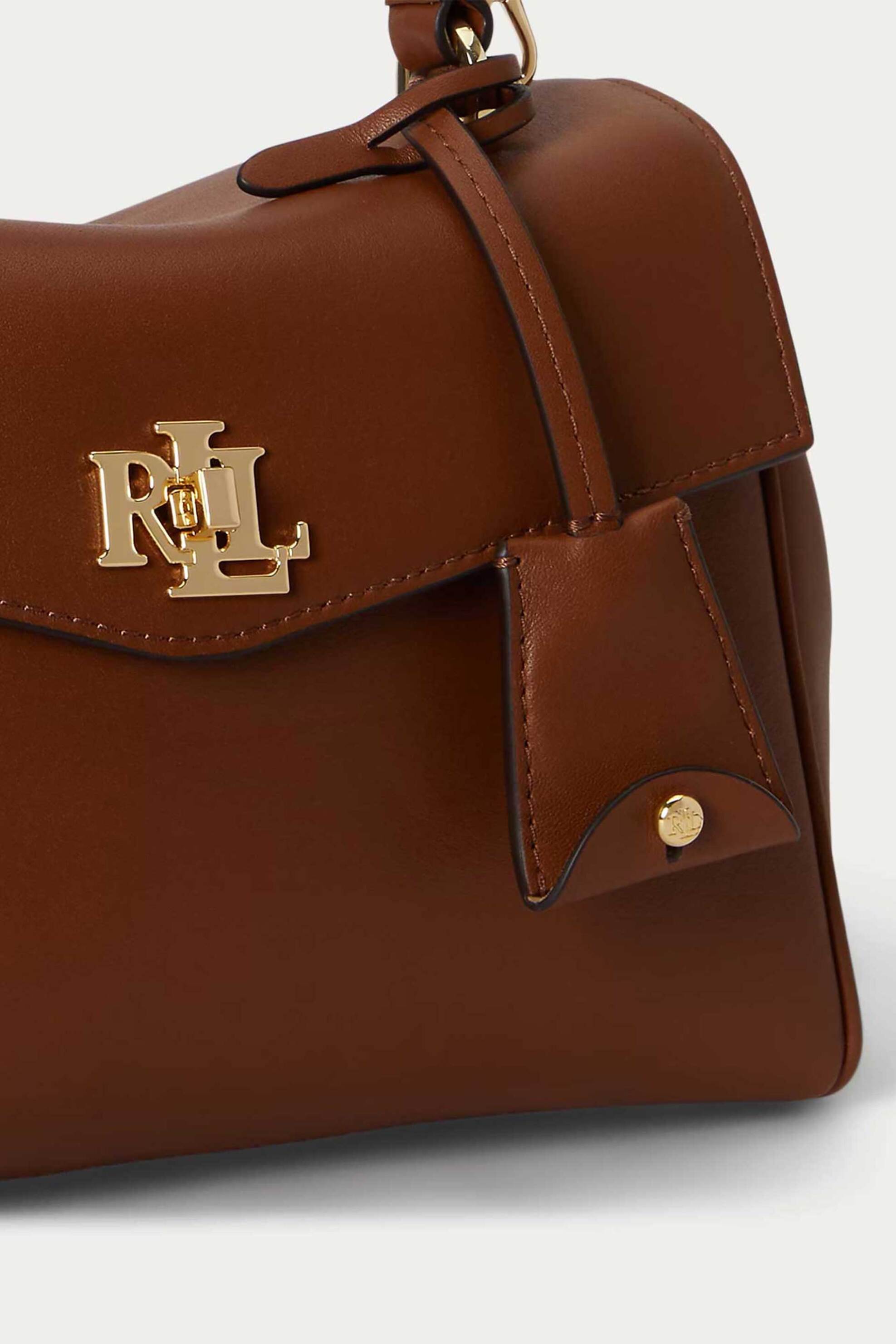 LAUREN RALPH LAUREN Lauren Ralph Lauren γυναικεία δερμάτινη τσάντα χειρός με μεταλλικό monogram "Farrah Small" - 26168887-ONE Καφέ - 3