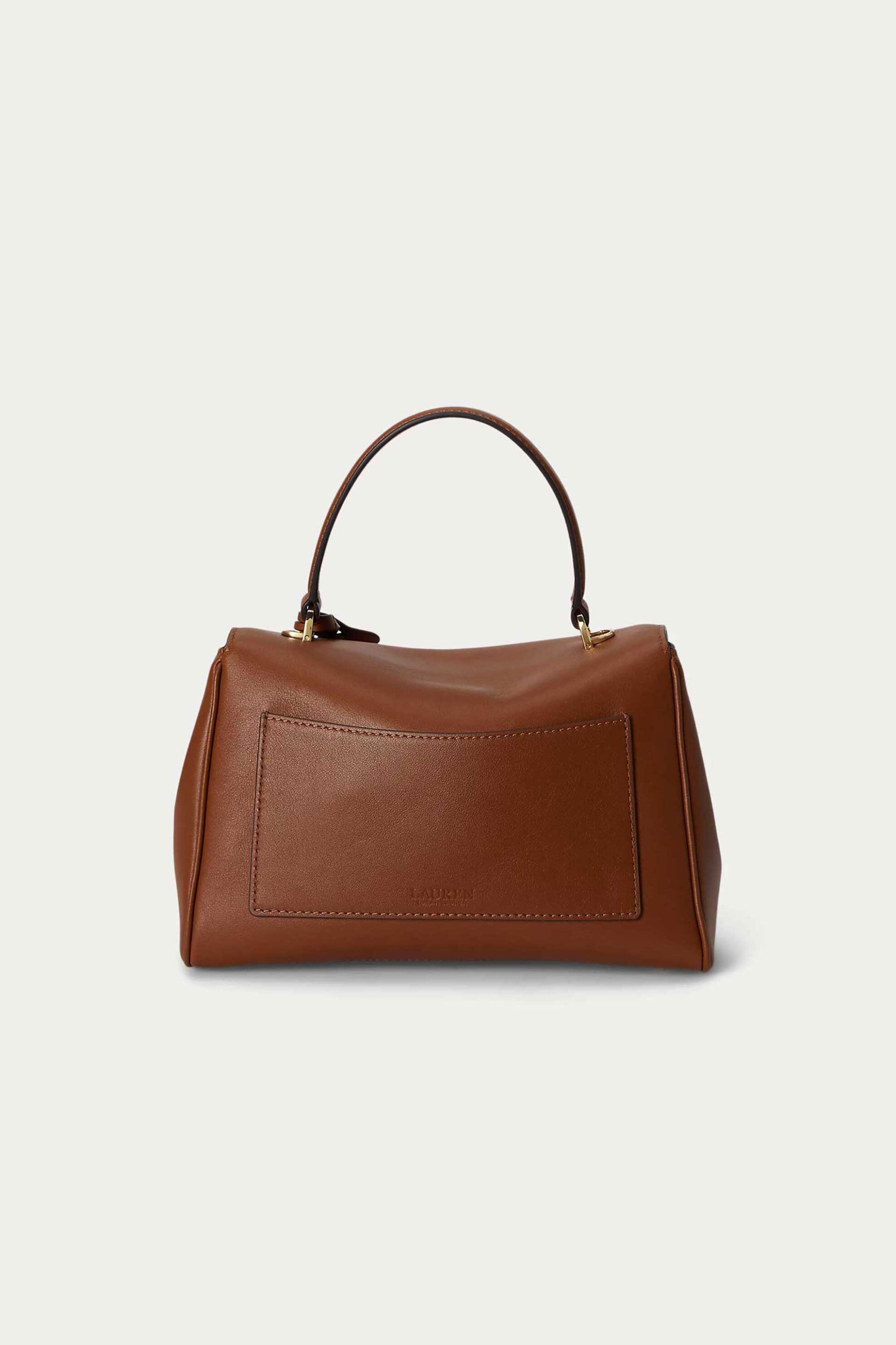 LAUREN RALPH LAUREN Lauren Ralph Lauren γυναικεία δερμάτινη τσάντα χειρός με μεταλλικό monogram "Farrah Small" - 26168887-ONE Καφέ - 4