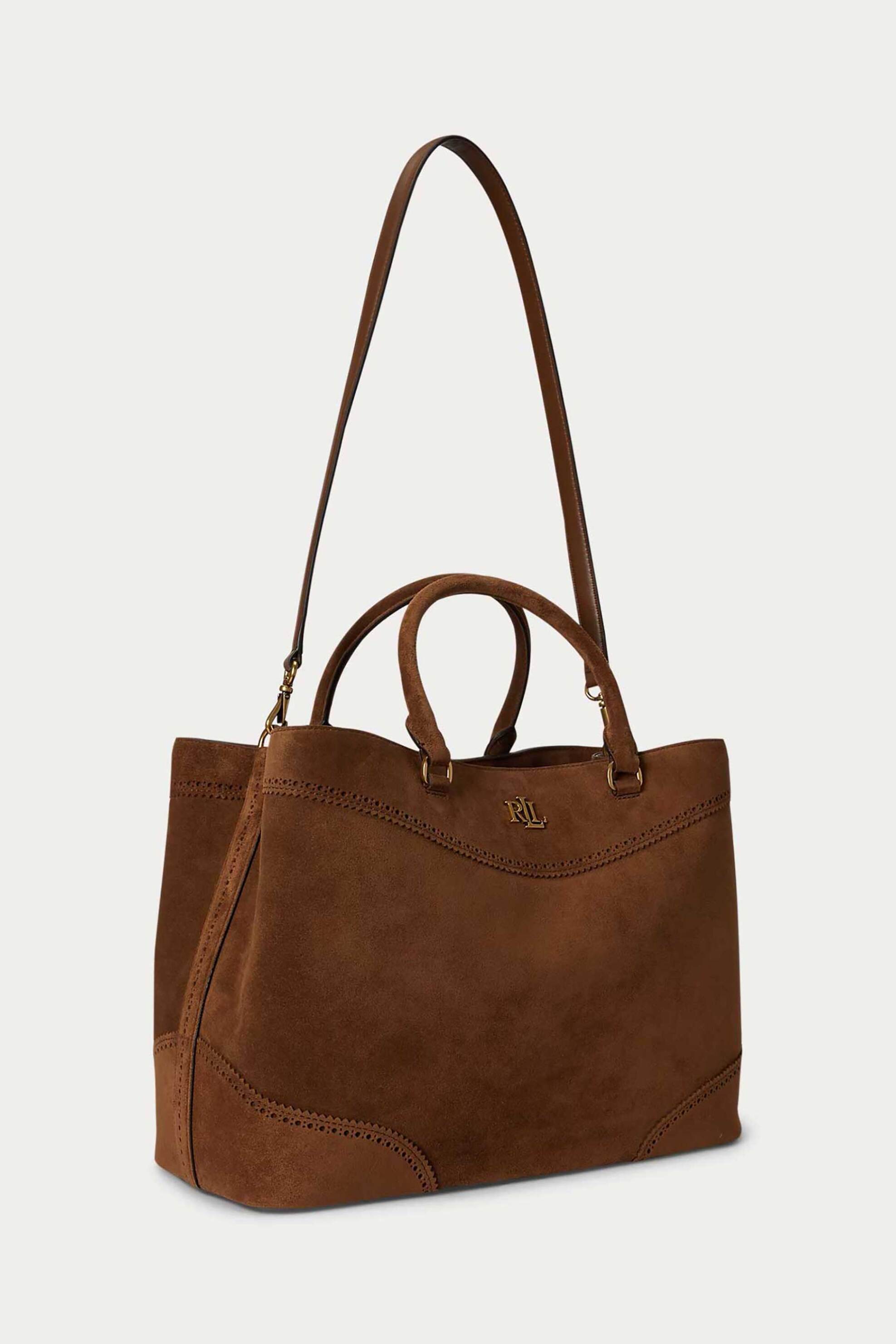 Lauren Ralph Lauren γυναικεία suede τσάντα χειρός με μεταλλικό monogram 