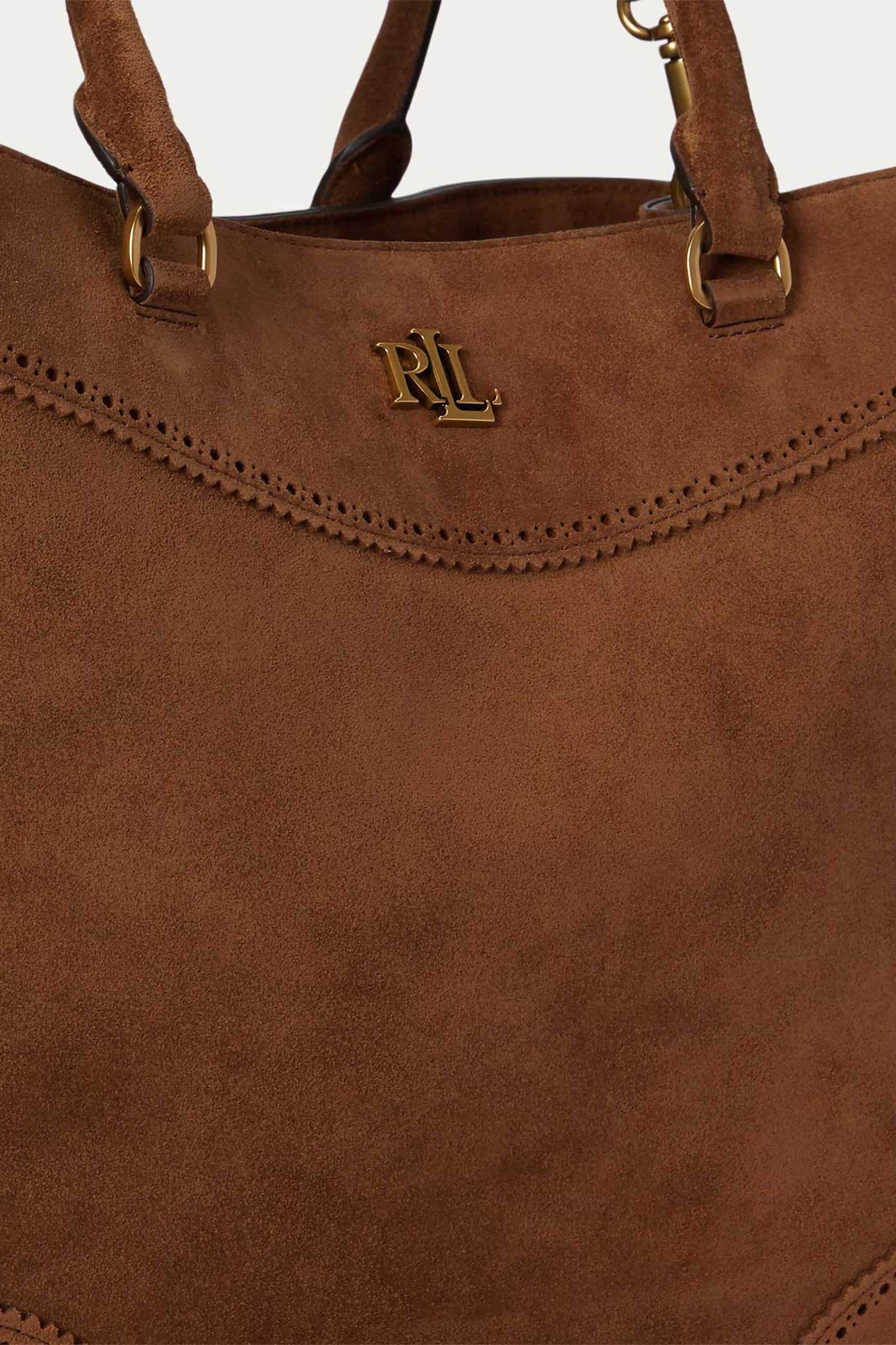 LAUREN RALPH LAUREN Lauren Ralph Lauren γυναικεία suede τσάντα χειρός με μεταλλικό monogram "Marcy Large" - 26168931-ONE Καφέ - 3