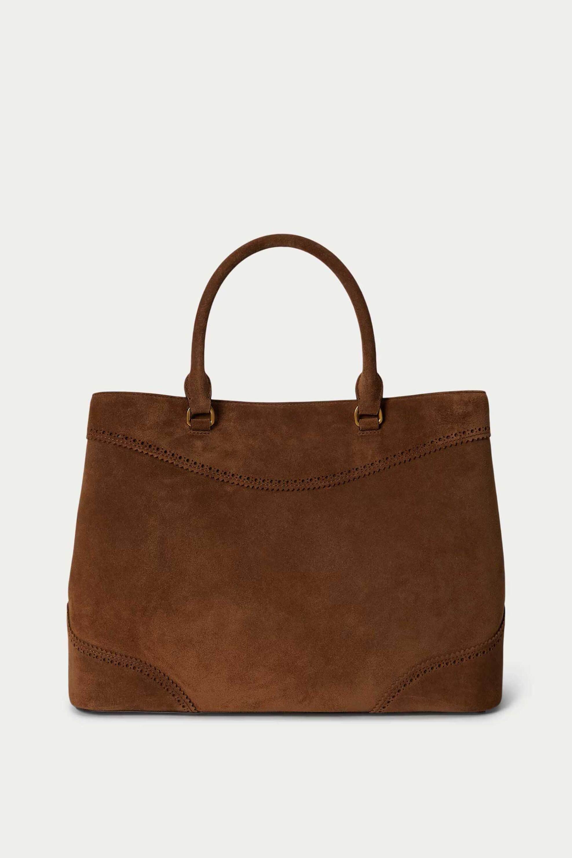 LAUREN RALPH LAUREN Lauren Ralph Lauren γυναικεία suede τσάντα χειρός με μεταλλικό monogram "Marcy Large" - 26168931-ONE Καφέ - 4