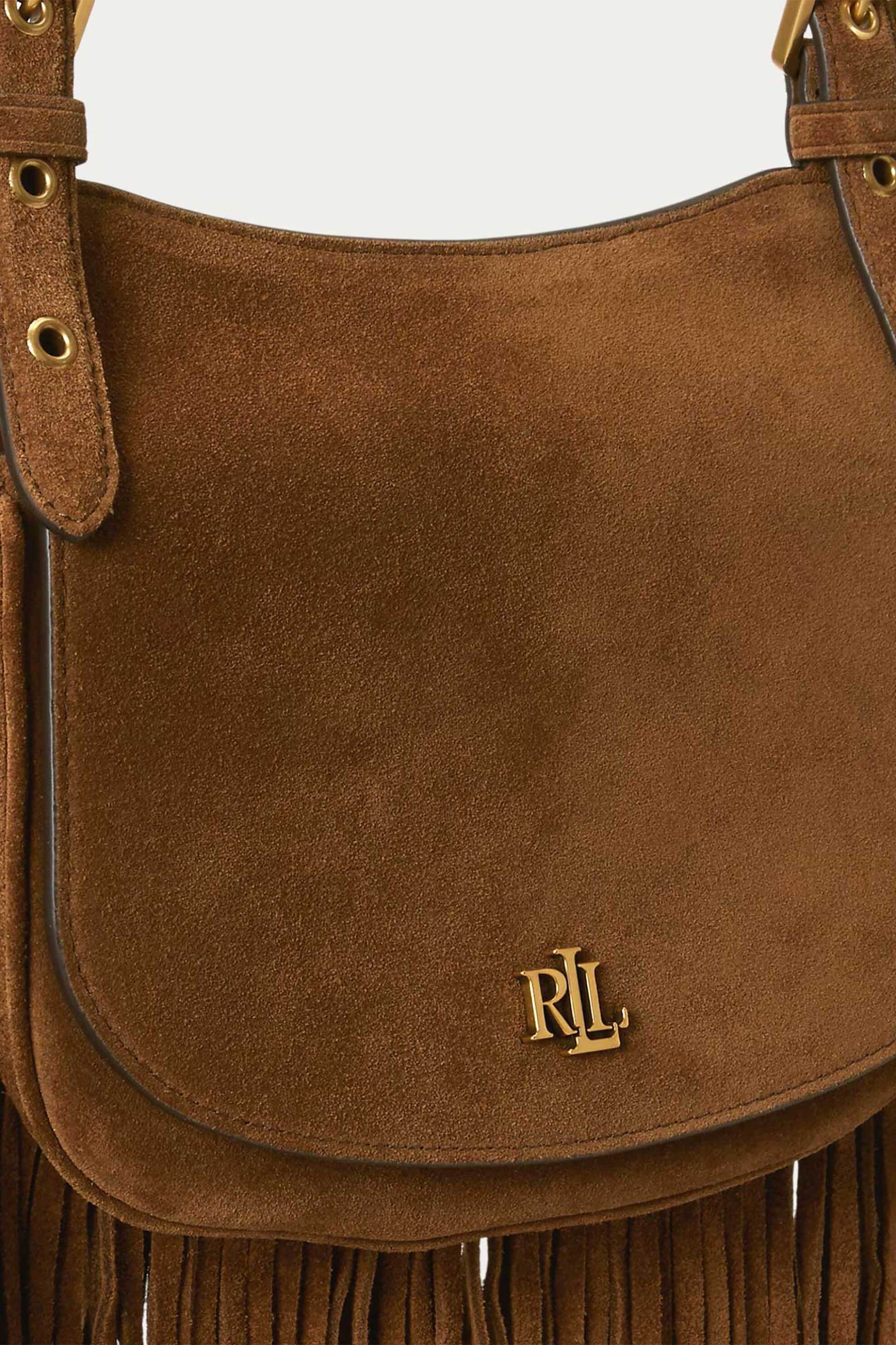 LAUREN RALPH LAUREN Lauren Ralph Lauren γυναικεία suede τσάντα crossbody με μεταλλικό monogram και κρόσσια "Marcy Medium" - 26168935-ONE Ταμπά - 3