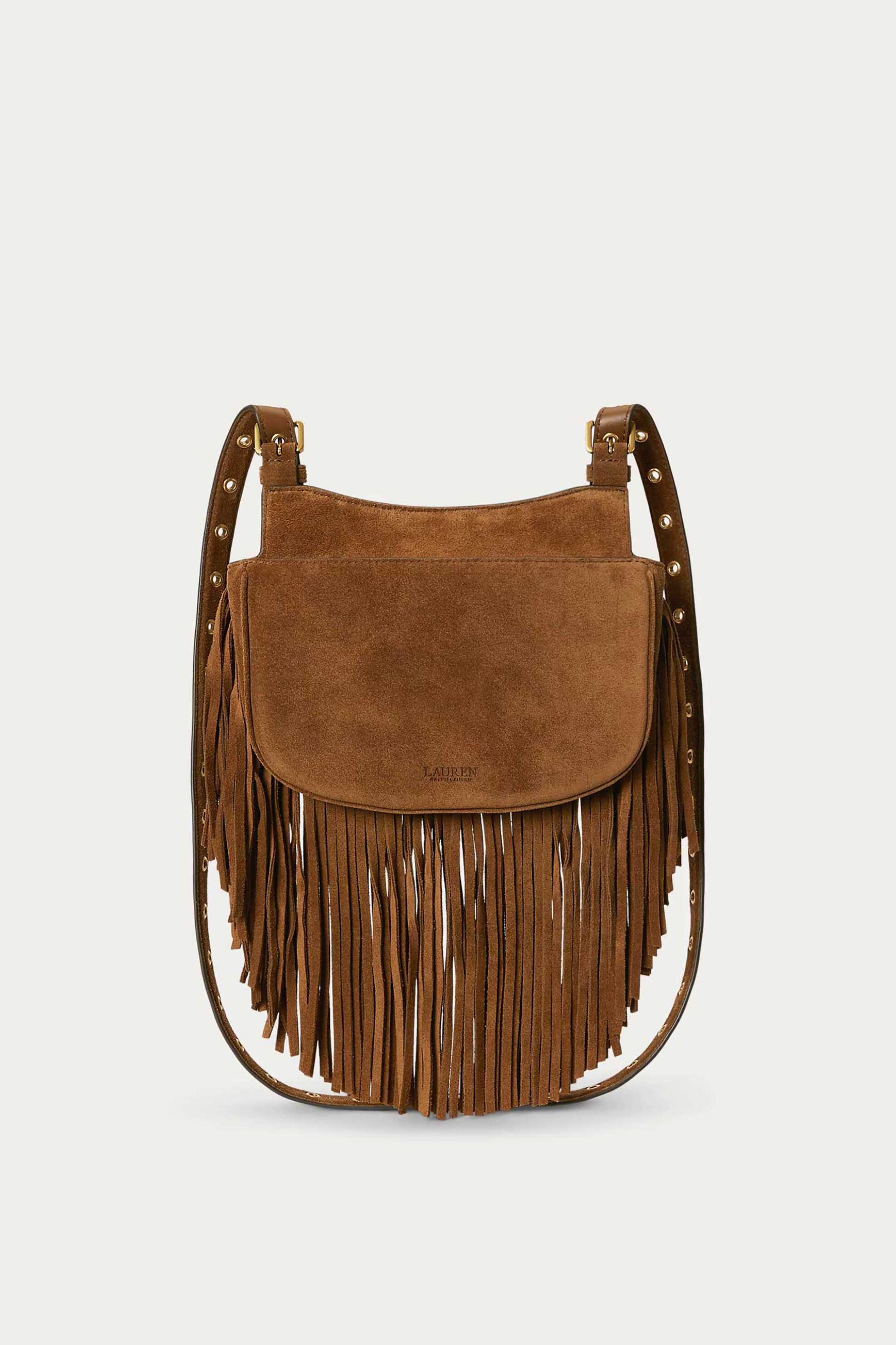 LAUREN RALPH LAUREN Lauren Ralph Lauren γυναικεία suede τσάντα crossbody με μεταλλικό monogram και κρόσσια "Marcy Medium" - 26168935-ONE Ταμπά - 4