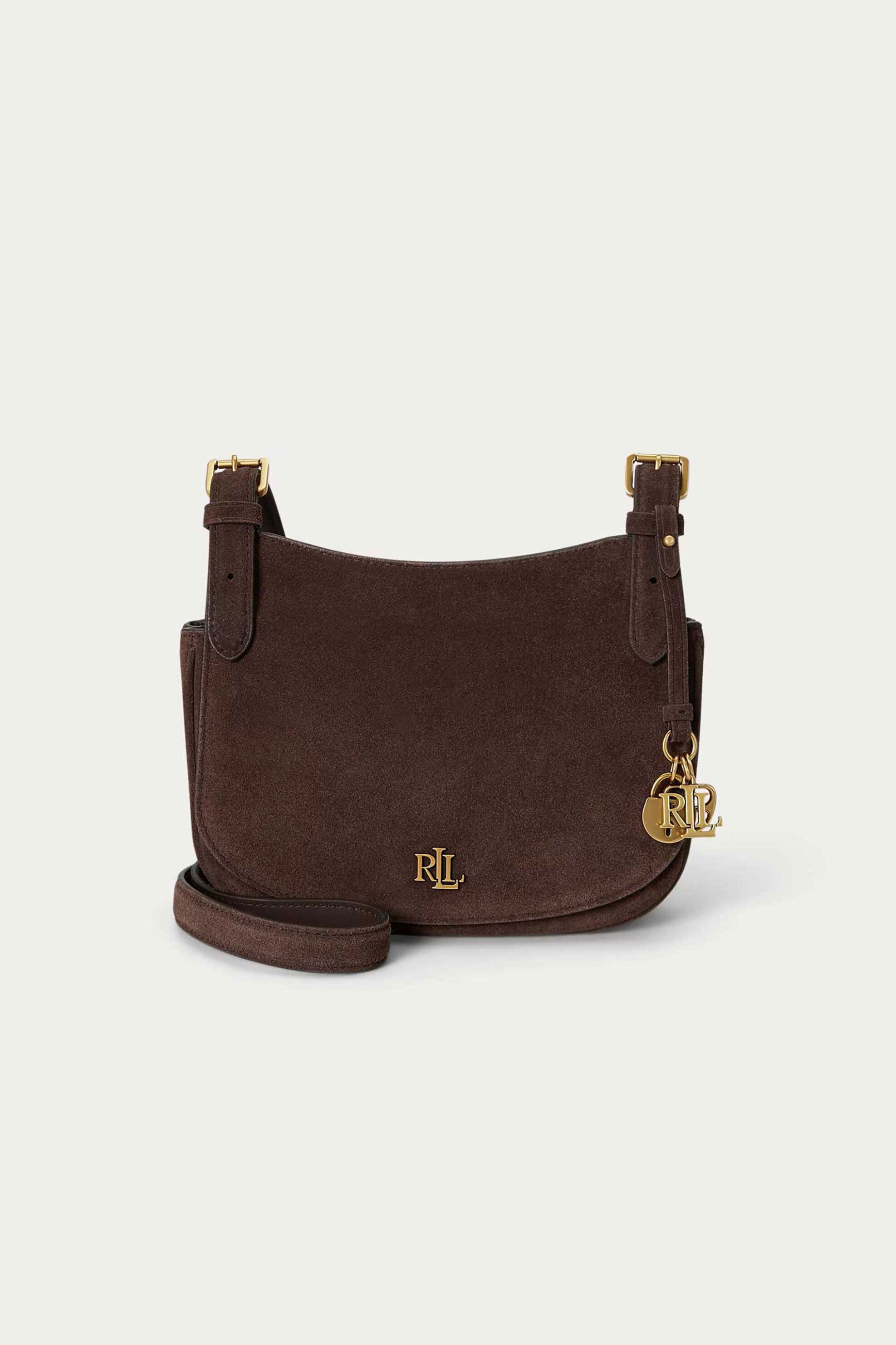 Lauren Ralph Lauren γυναικεία suede τσάντα crossbody με μεταλλικό monogram 