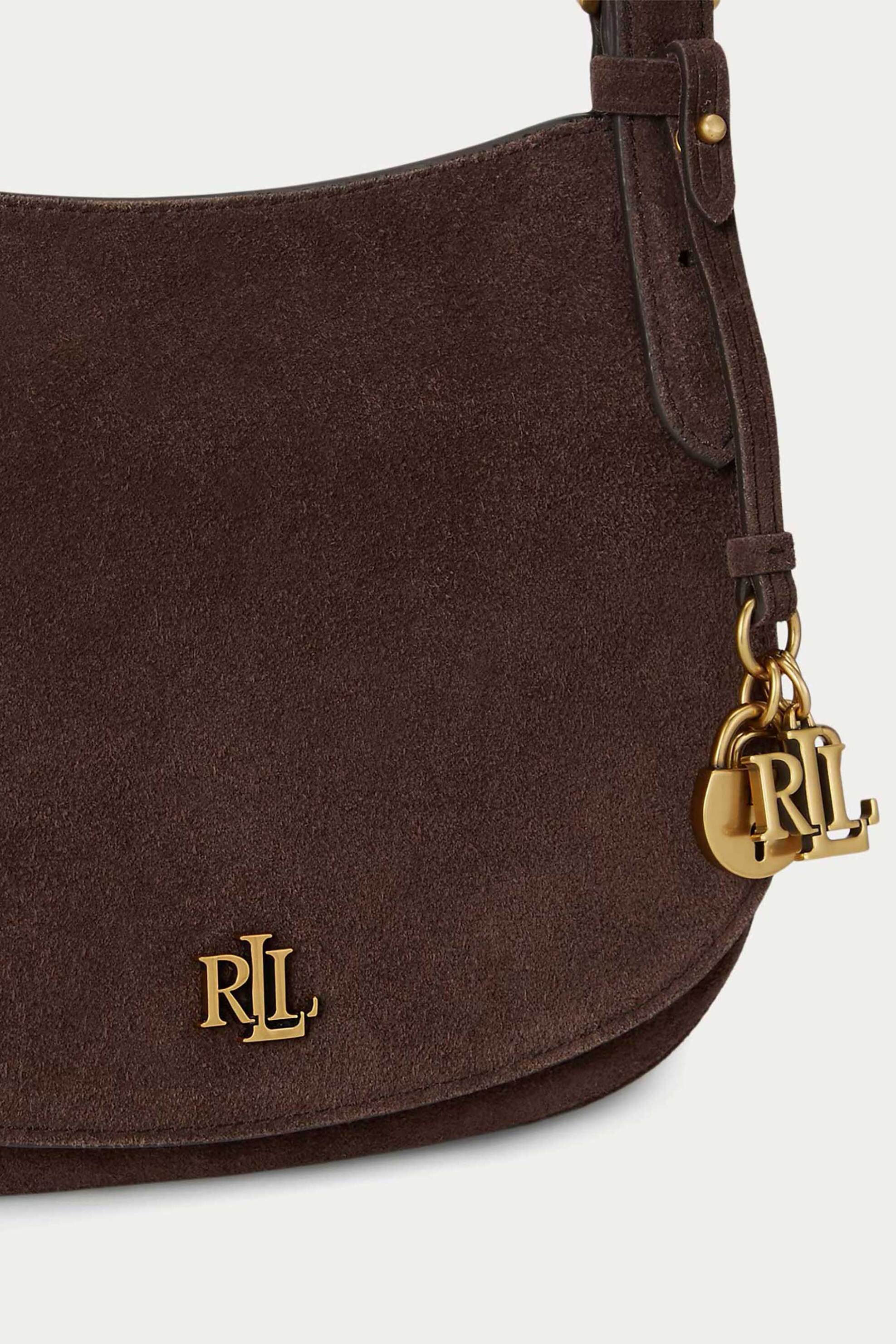 LAUREN RALPH LAUREN Lauren Ralph Lauren γυναικεία suede τσάντα crossbody με μεταλλικό monogram "Marcy Medium" - 26168939-ONE Καφέ - 3