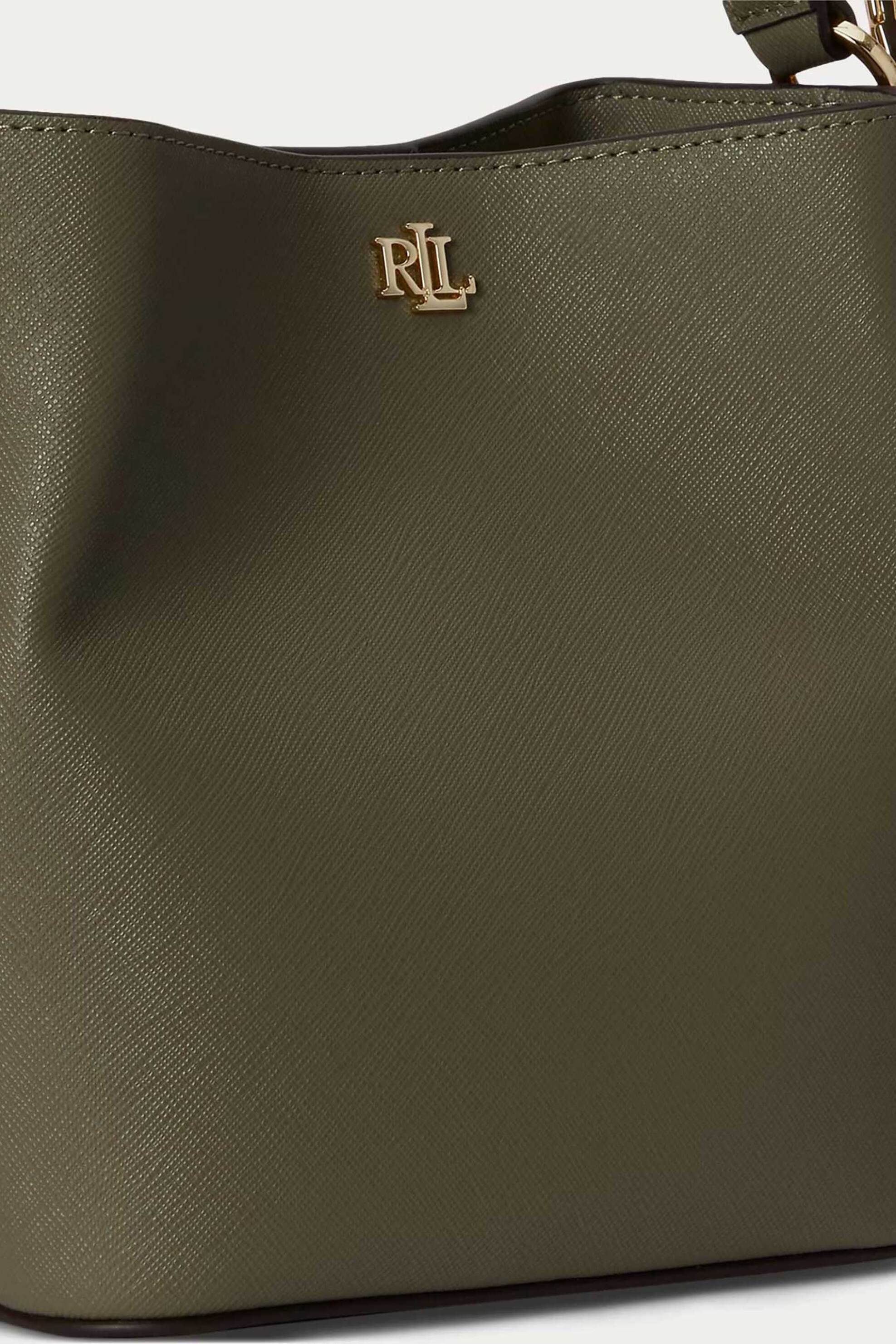 LAUREN RALPH LAUREN Lauren Ralph Lauren γυναικεία δερμάτινη τσάντα bucket με μεταλλικό monogram "Reese Small" - 26168970-ONE Λαδί - 3