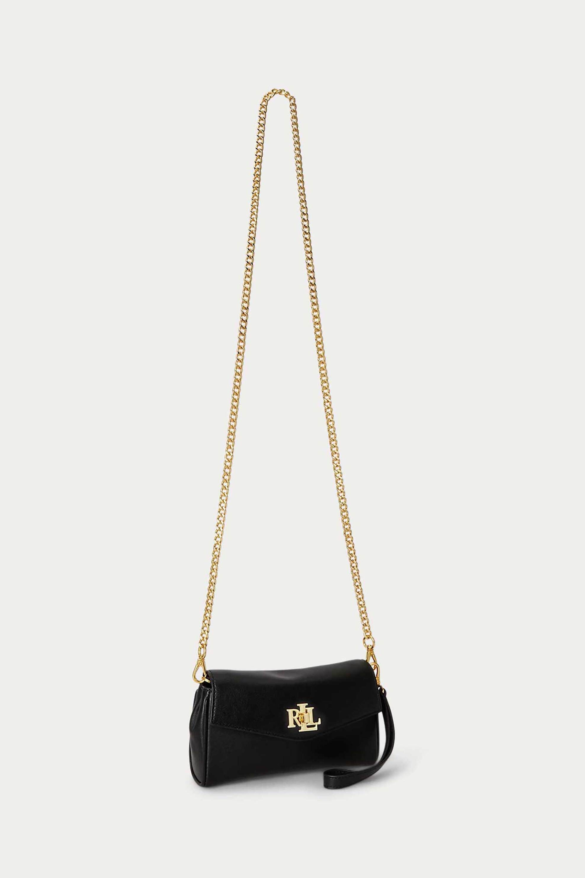 Lauren Ralph Lauren γυναικεία δερμάτινη τσάντα crossbody με μεταλλικό monogram (Large) - 26169005-ONE Μαύρο