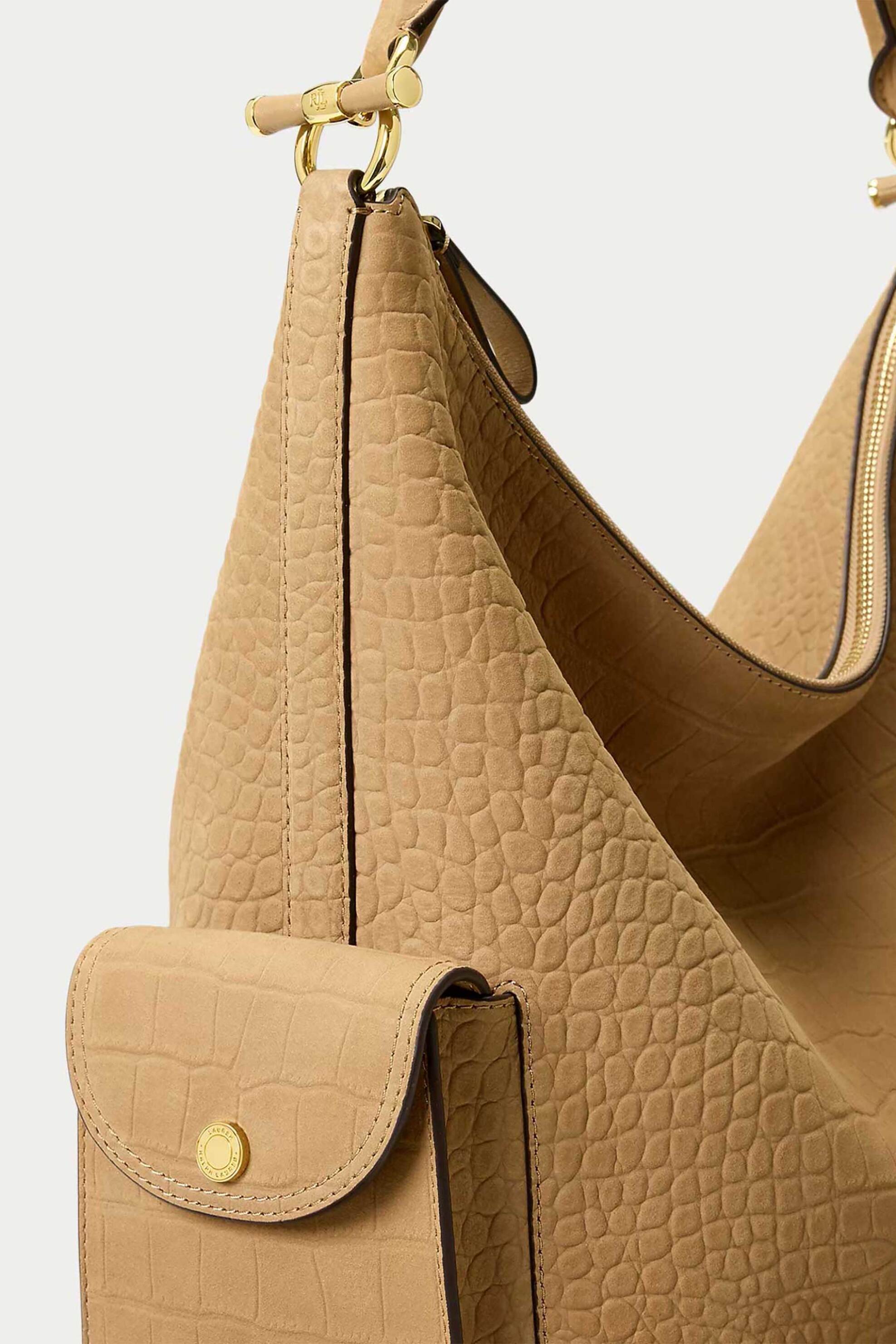 LAUREN RALPH LAUREN Lauren Ralph Lauren γυναικεία δερμάτινη τσάντα ώμου με croc effect "Blaike Large" - 26264187-ONE Καμηλό - 3