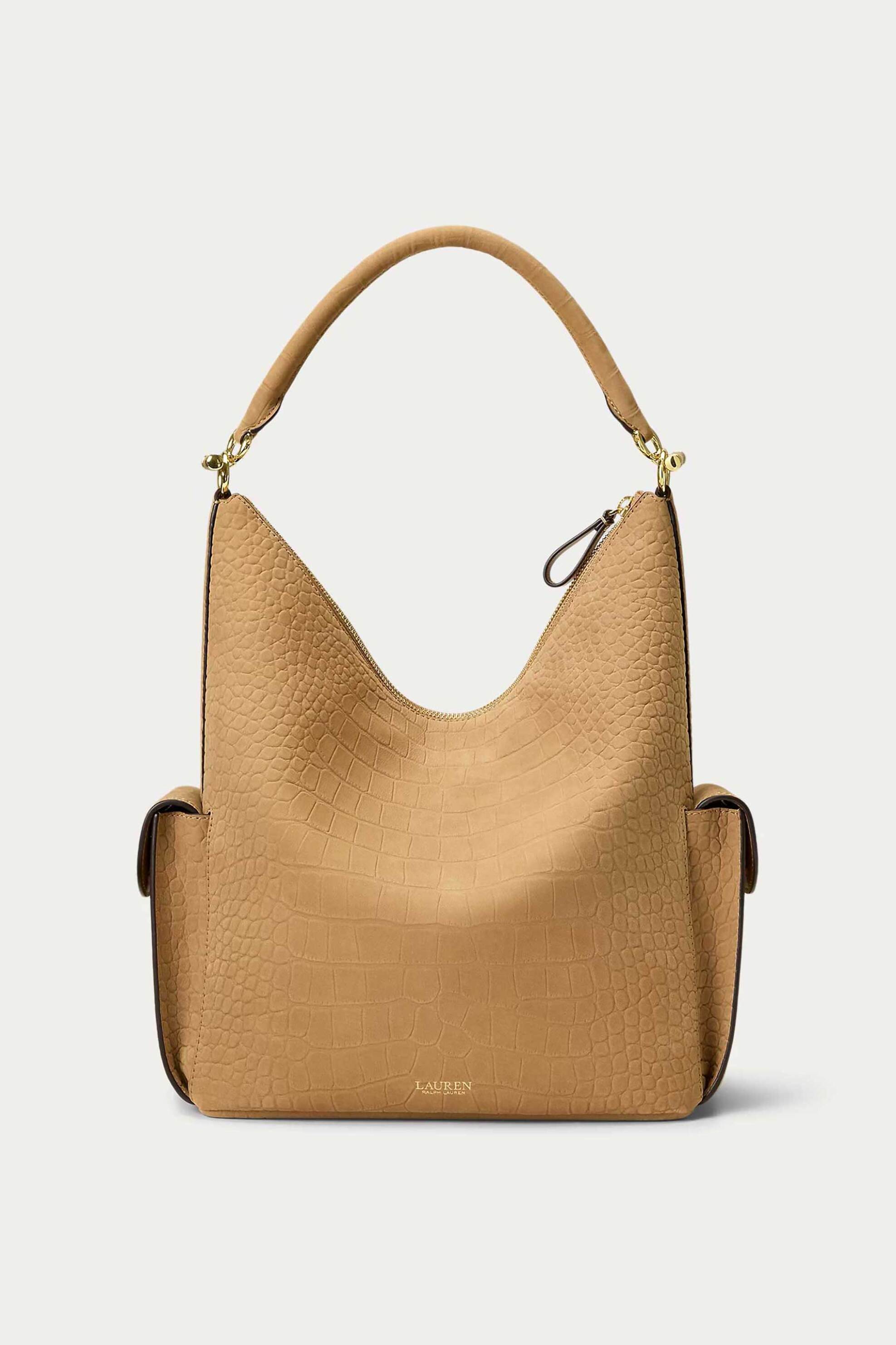 LAUREN RALPH LAUREN Lauren Ralph Lauren γυναικεία δερμάτινη τσάντα ώμου με croc effect "Blaike Large" - 26264187-ONE Καμηλό - 4
