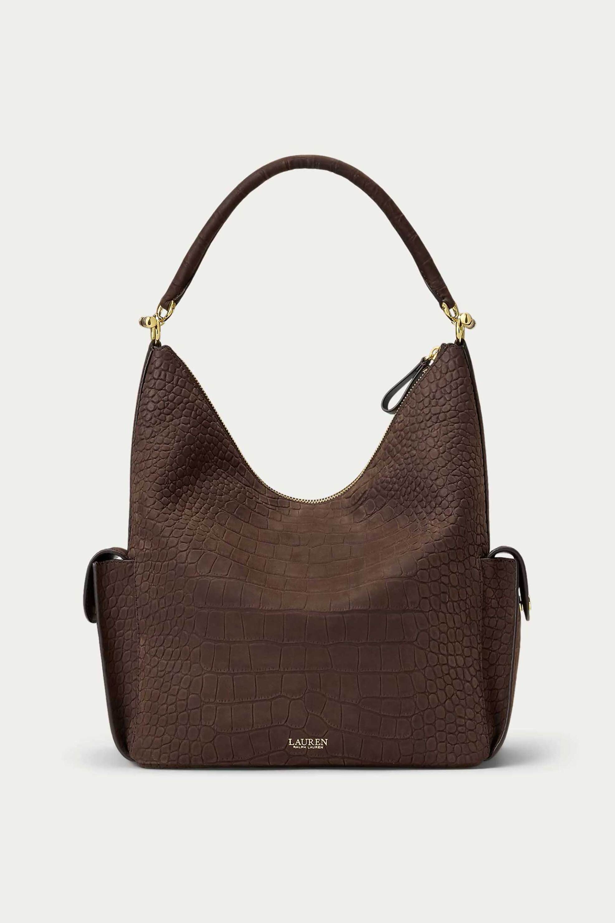 LAUREN RALPH LAUREN Lauren Ralph Lauren γυναικεία δερμάτινη τσάντα ώμου με croc effect "Blaike Large" - 26264188-ONE Καφέ - 4