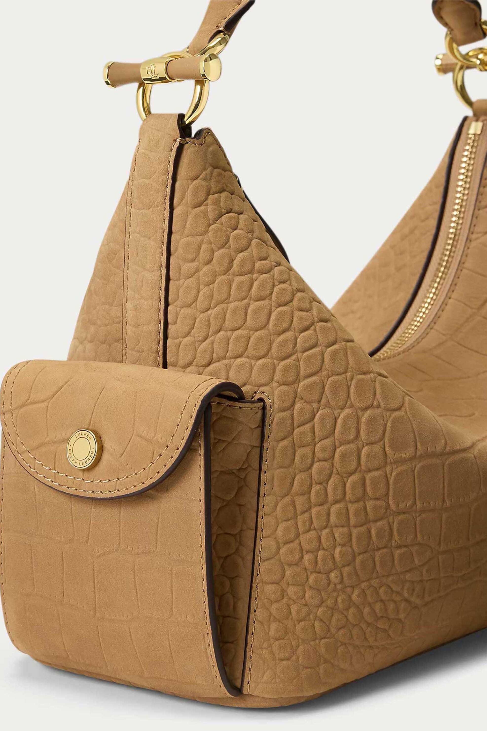 LAUREN RALPH LAUREN Lauren Ralph Lauren γυναικεία δερμάτινη τσάντα ώμου με croc effect "Blaike Small" - 26264189-ONE Καμηλό - 3