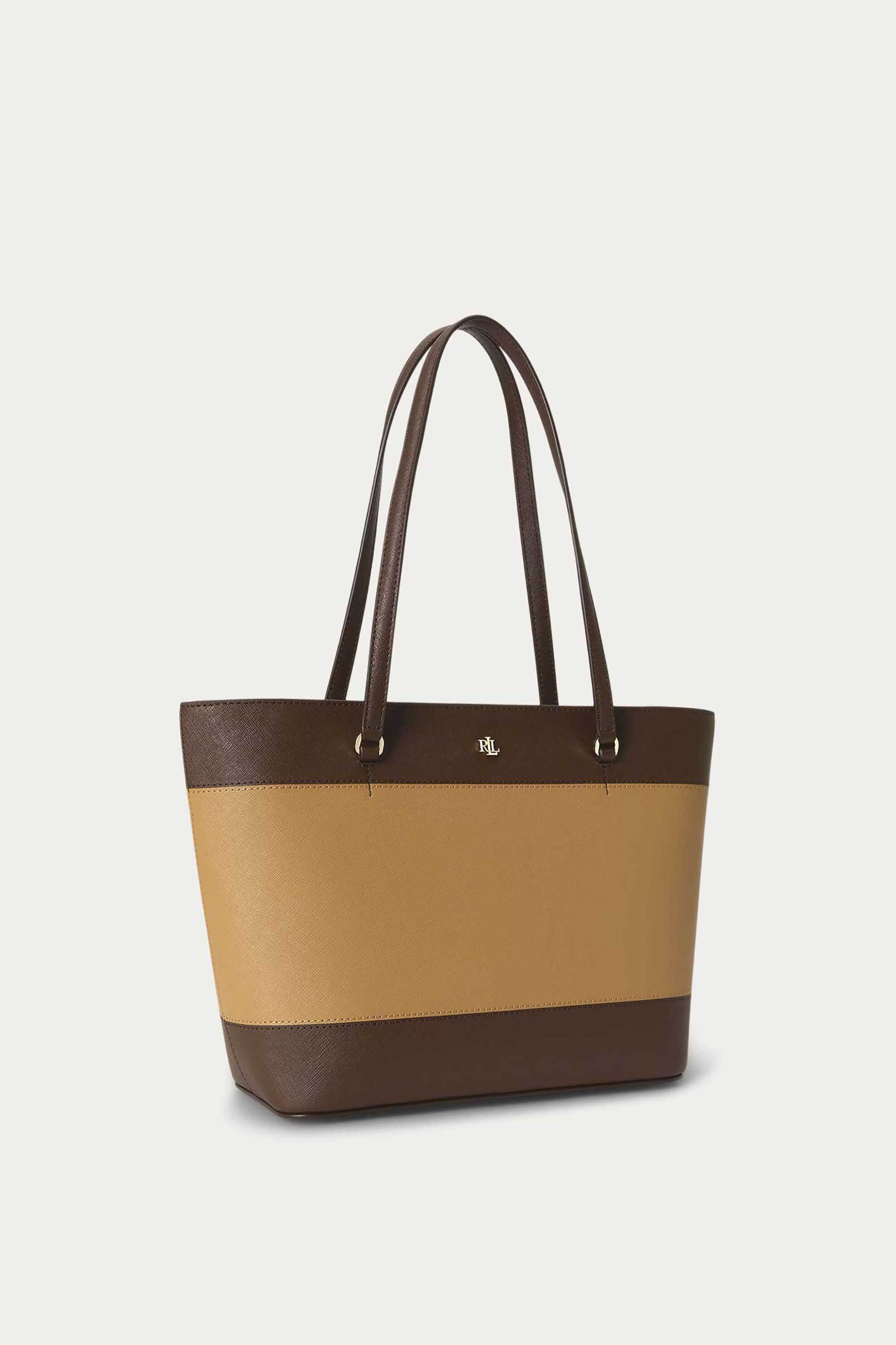 Lauren Ralph Lauren γυναικεία δερμάτινη τσάντα tote με μεταλλικό monogram 