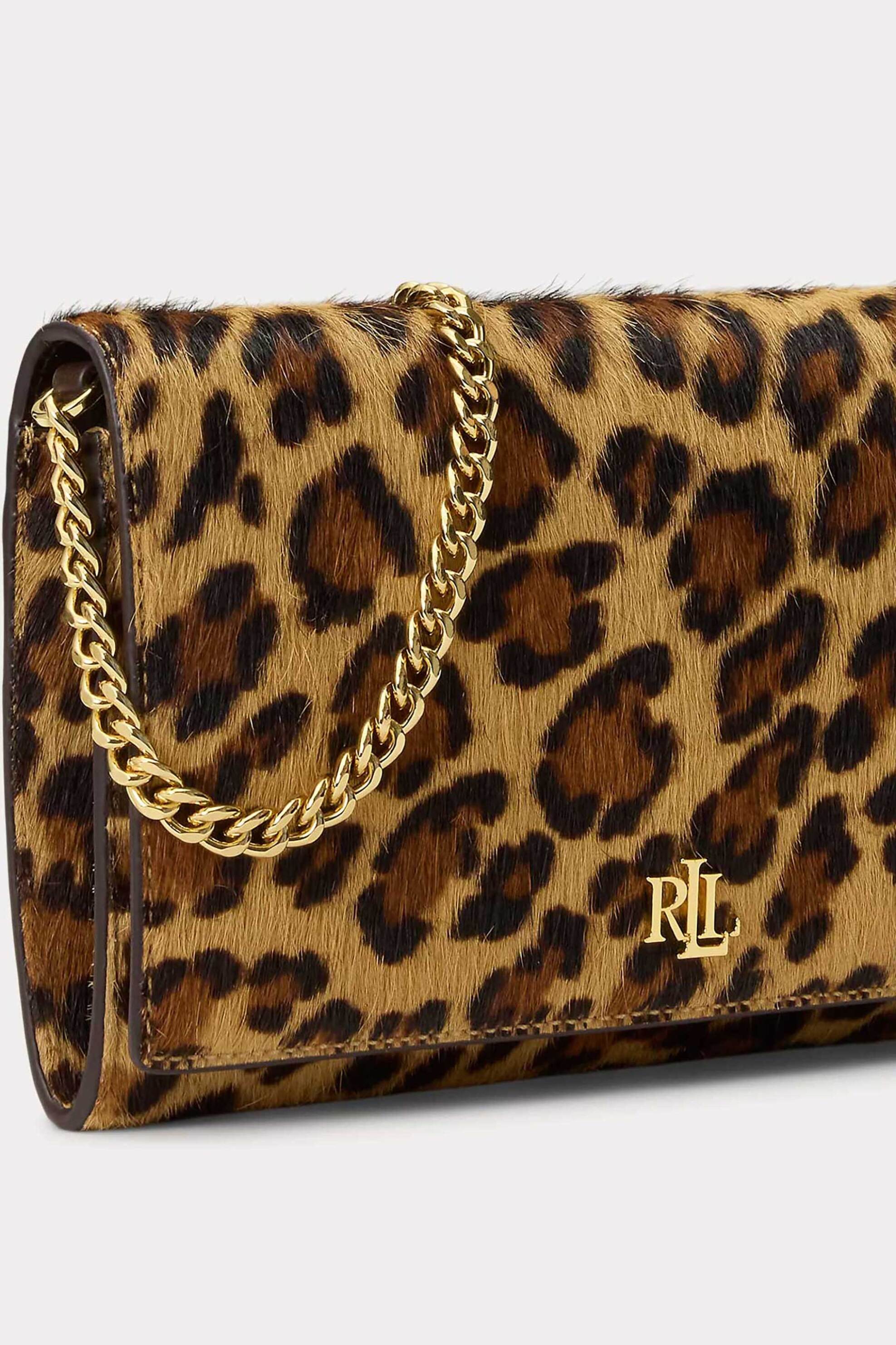LAUREN RALPH LAUREN Lauren Ralph Lauren γυναικεία δερμάτινη τσάντα crossbody/πορτοφόλι με leopard print "Adair II Medium" - 26264152-ONE Καφέ Ανοιχτό - 3