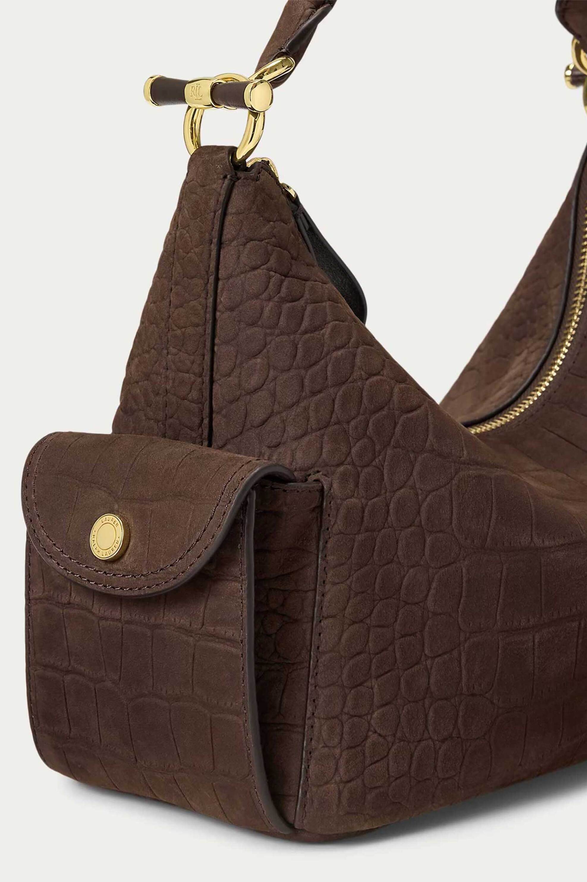 LAUREN RALPH LAUREN Lauren Ralph Lauren γυναικεία δερμάτινη τσάντα ώμου με croc effect "Blaike Small" - 26264190-ONE Καφέ - 3