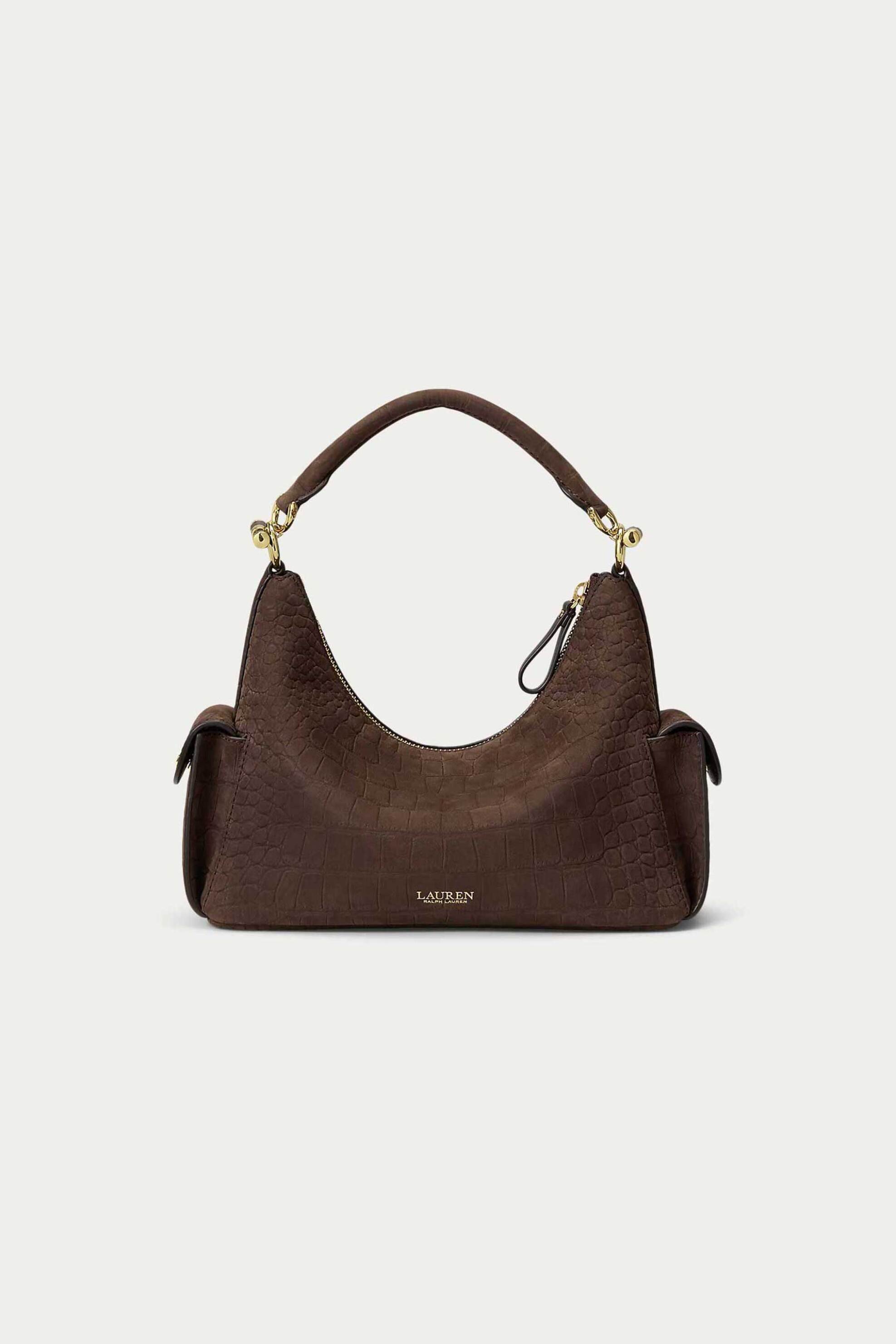 LAUREN RALPH LAUREN Lauren Ralph Lauren γυναικεία δερμάτινη τσάντα ώμου με croc effect "Blaike Small" - 26264190-ONE Καφέ - 4