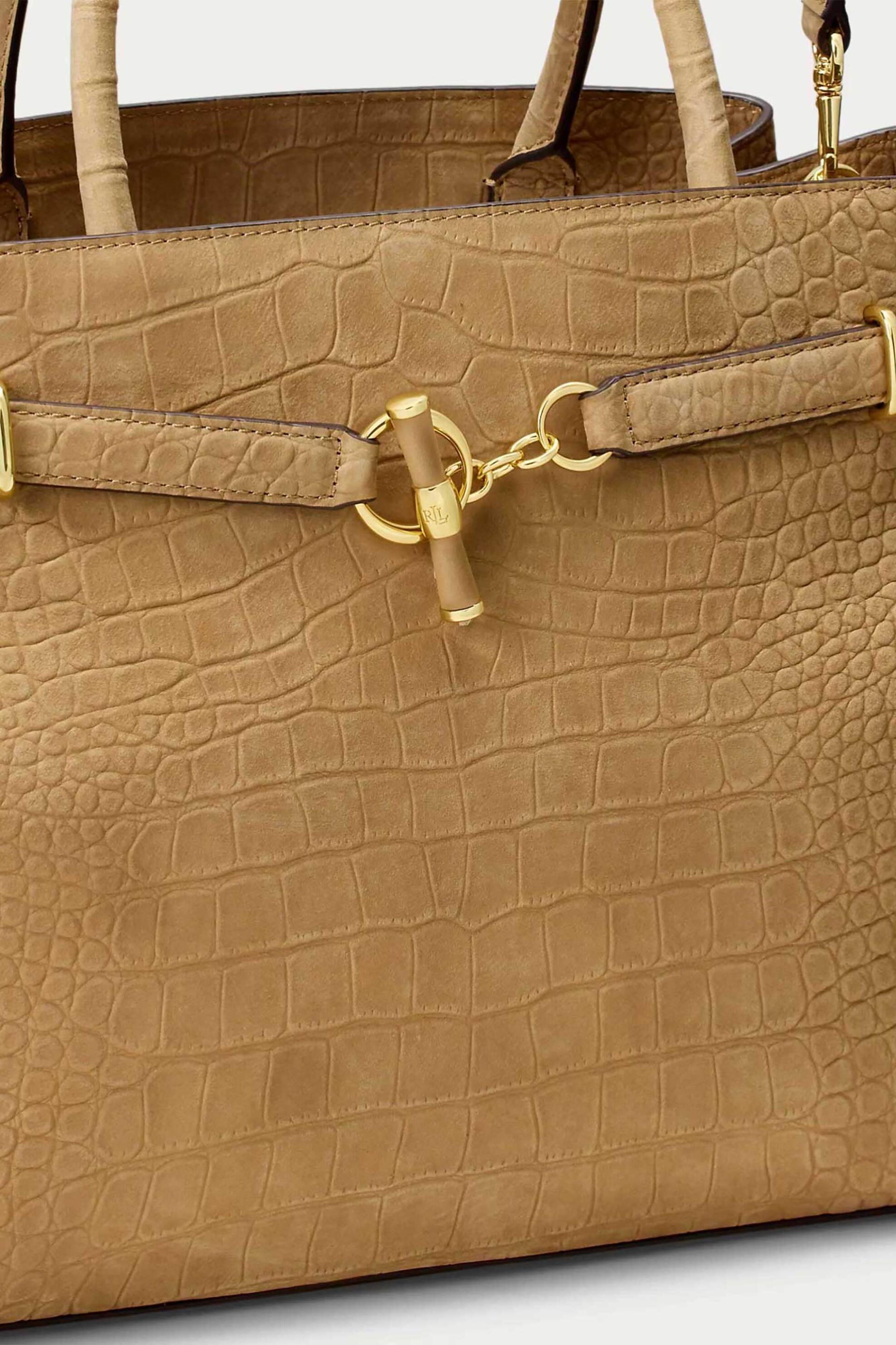 LAUREN RALPH LAUREN Lauren Ralph Lauren γυναικεία δερμάτινη τσάντα χειρός με croc effect "Blaike Large" - 26264196-ONE Καμηλό - 3