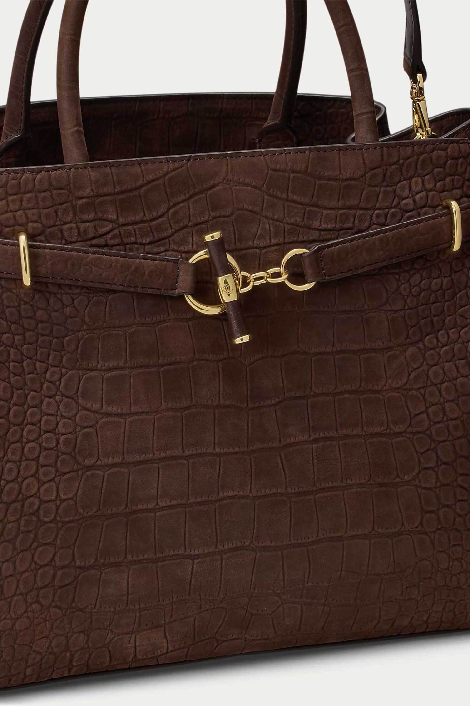 LAUREN RALPH LAUREN Lauren Ralph Lauren γυναικεία δερμάτινη τσάντα χειρός με croc effect "Blaike Large" - 26264197-ONE Καφέ - 3