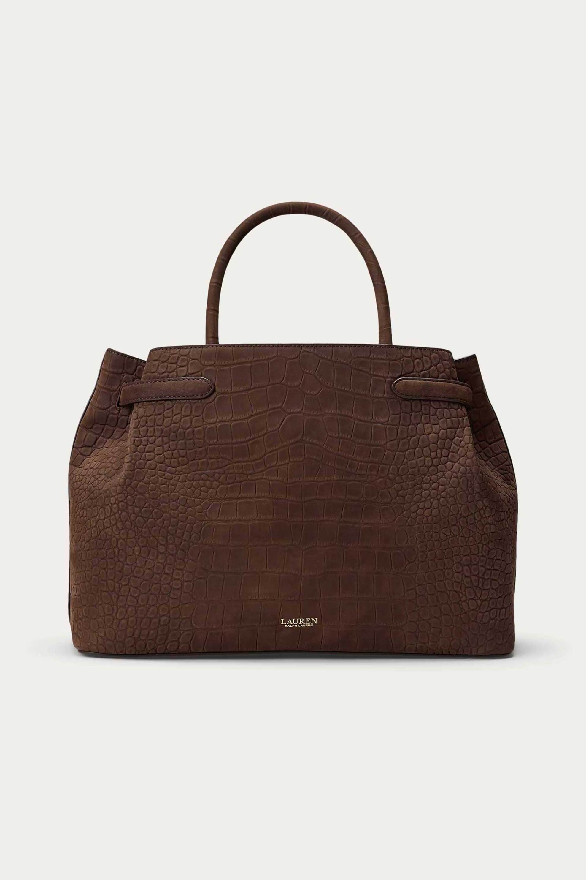 LAUREN RALPH LAUREN Lauren Ralph Lauren γυναικεία δερμάτινη τσάντα χειρός με croc effect "Blaike Large" - 26264197-ONE Καφέ - 4
