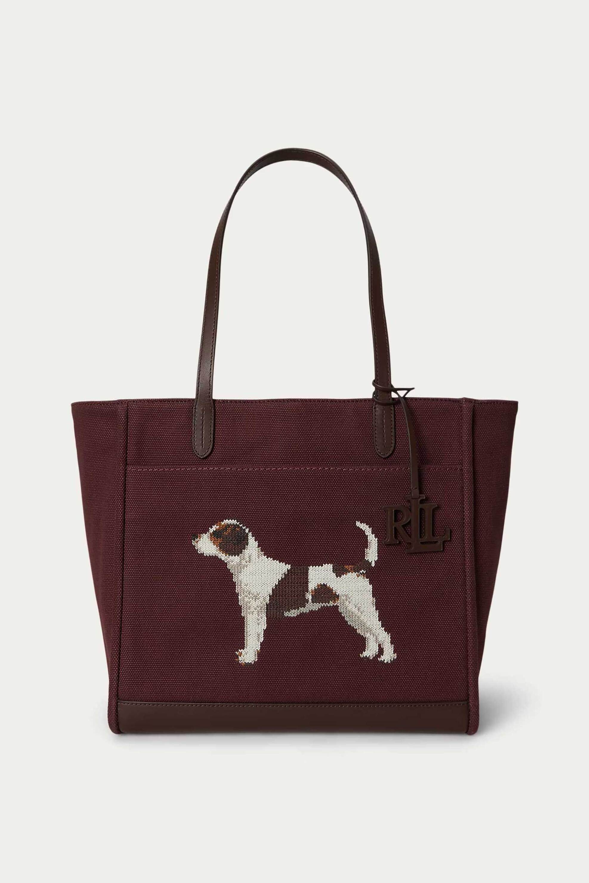 Lauren Ralph Lauren γυναικεία βαμβακερή τσάντα tote με κέντημα σκύλο "Cameryn Large" - 26264240-ONE Μπορντό Σκούρο