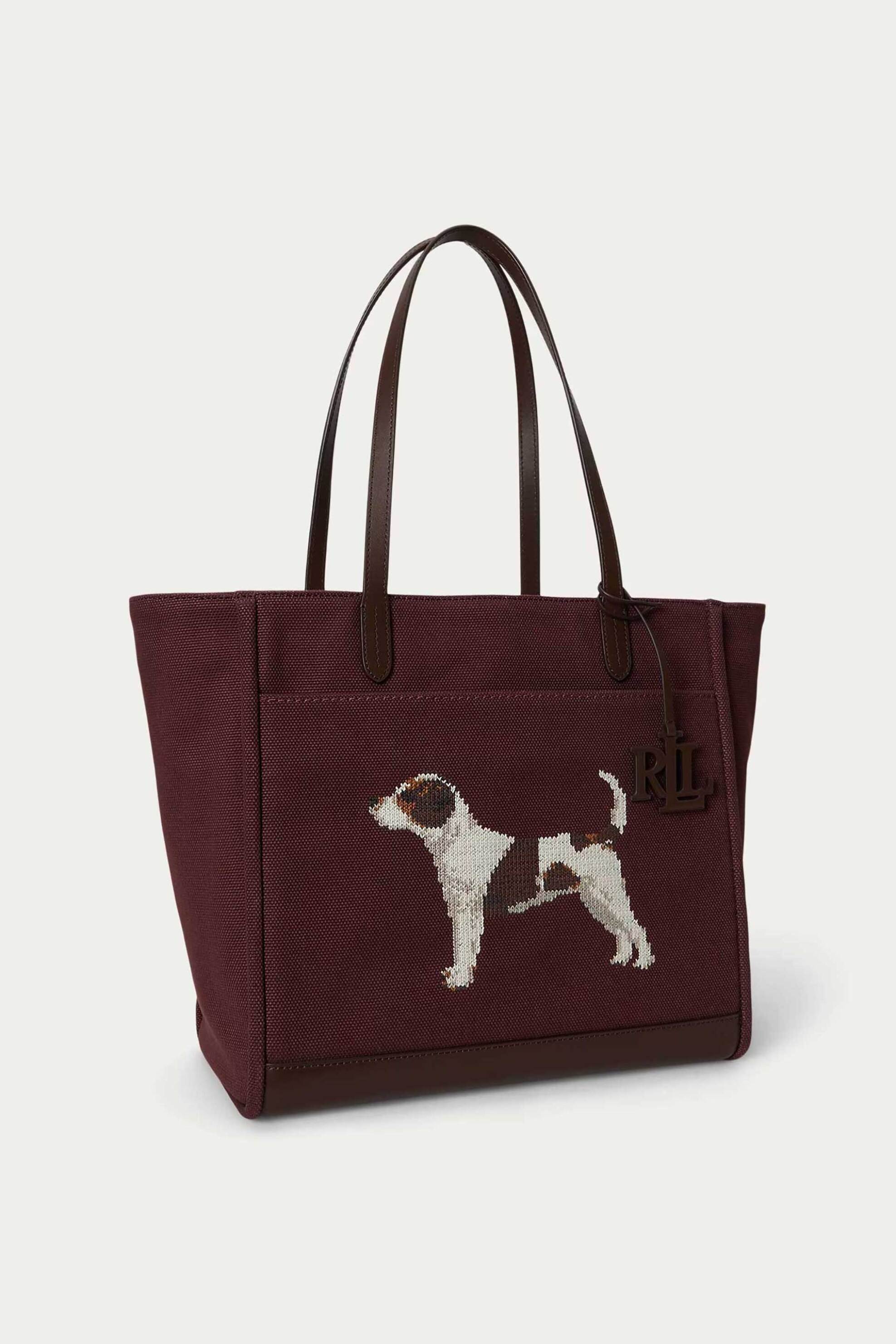 Lauren Ralph Lauren γυναικεία βαμβακερή τσάντα tote με κέντημα σκύλο 