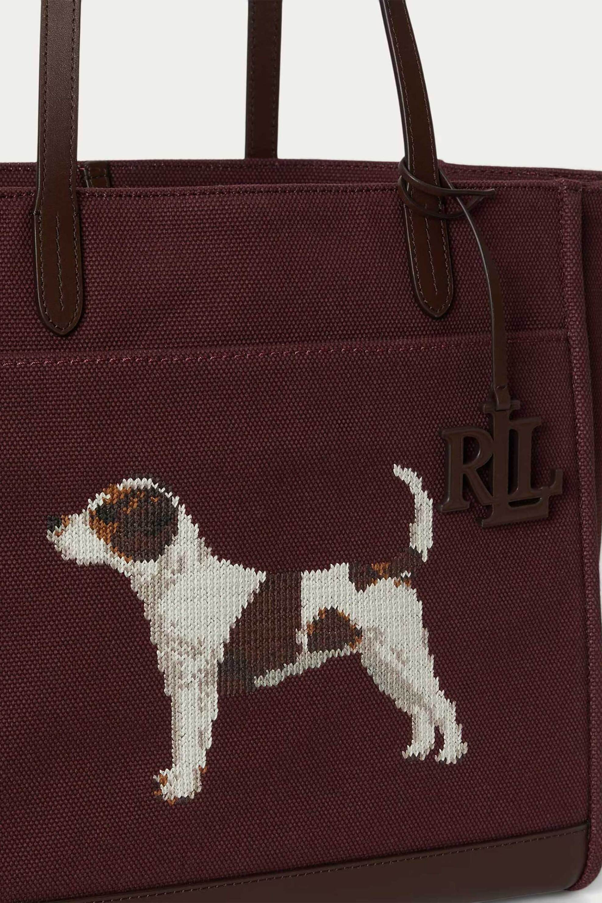 LAUREN RALPH LAUREN Lauren Ralph Lauren γυναικεία βαμβακερή τσάντα tote με κέντημα σκύλο "Cameryn Large" - 26264240-ONE Μπορντό Σκούρο - 3