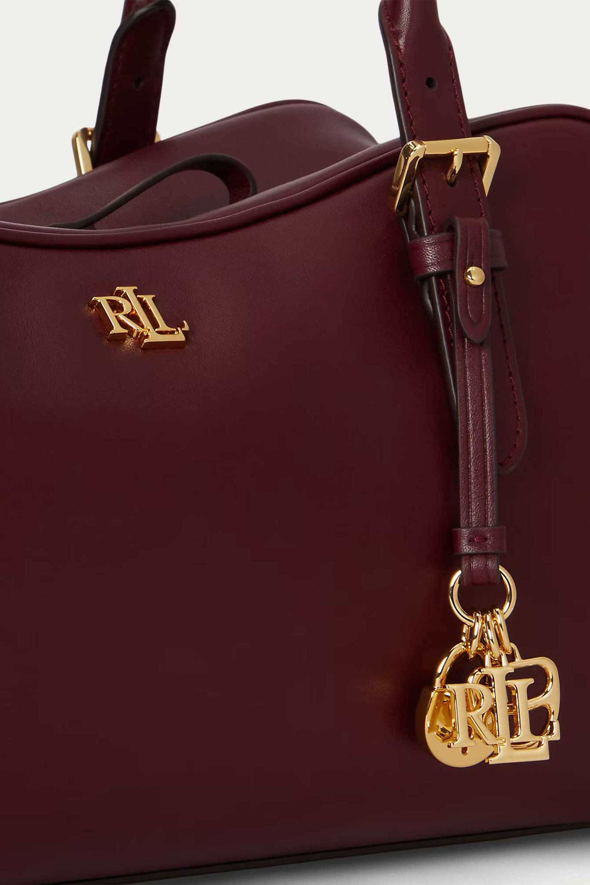 LAUREN RALPH LAUREN Lauren Ralph Lauren γυναικεία δερμάτινη τσάντα χειρός με μεταλλικό monogram "Marcy Large" - 26264574-ONE Μπορντό Σκούρο - 3
