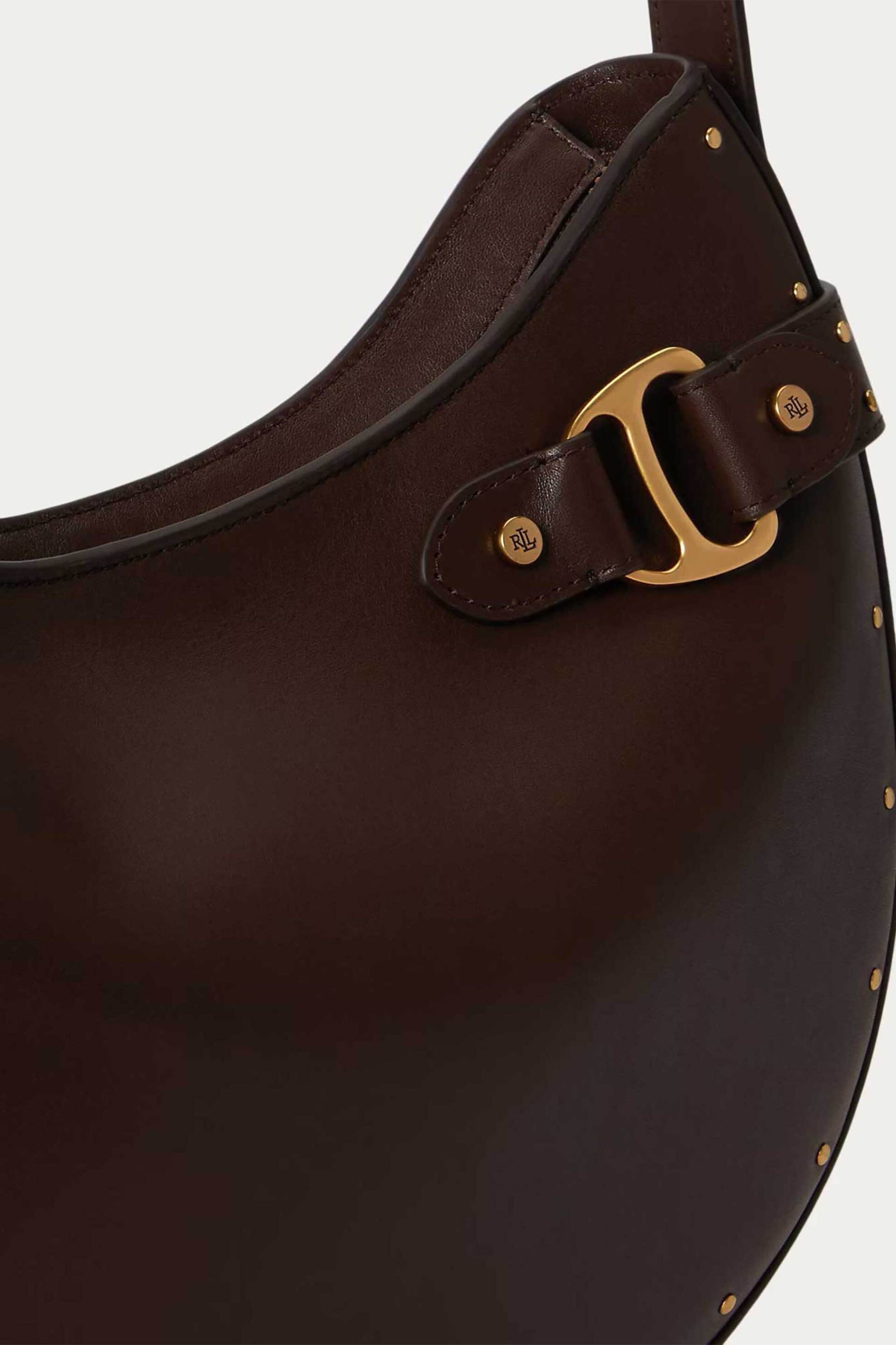 LAUREN RALPH LAUREN Lauren Ralph Lauren γυναικεία δερμάτινη τσάντα ώμου ασύμμετρη με τρουκς "Tasha Large" - 26264766-ONE Καφέ Σκούρο - 3
