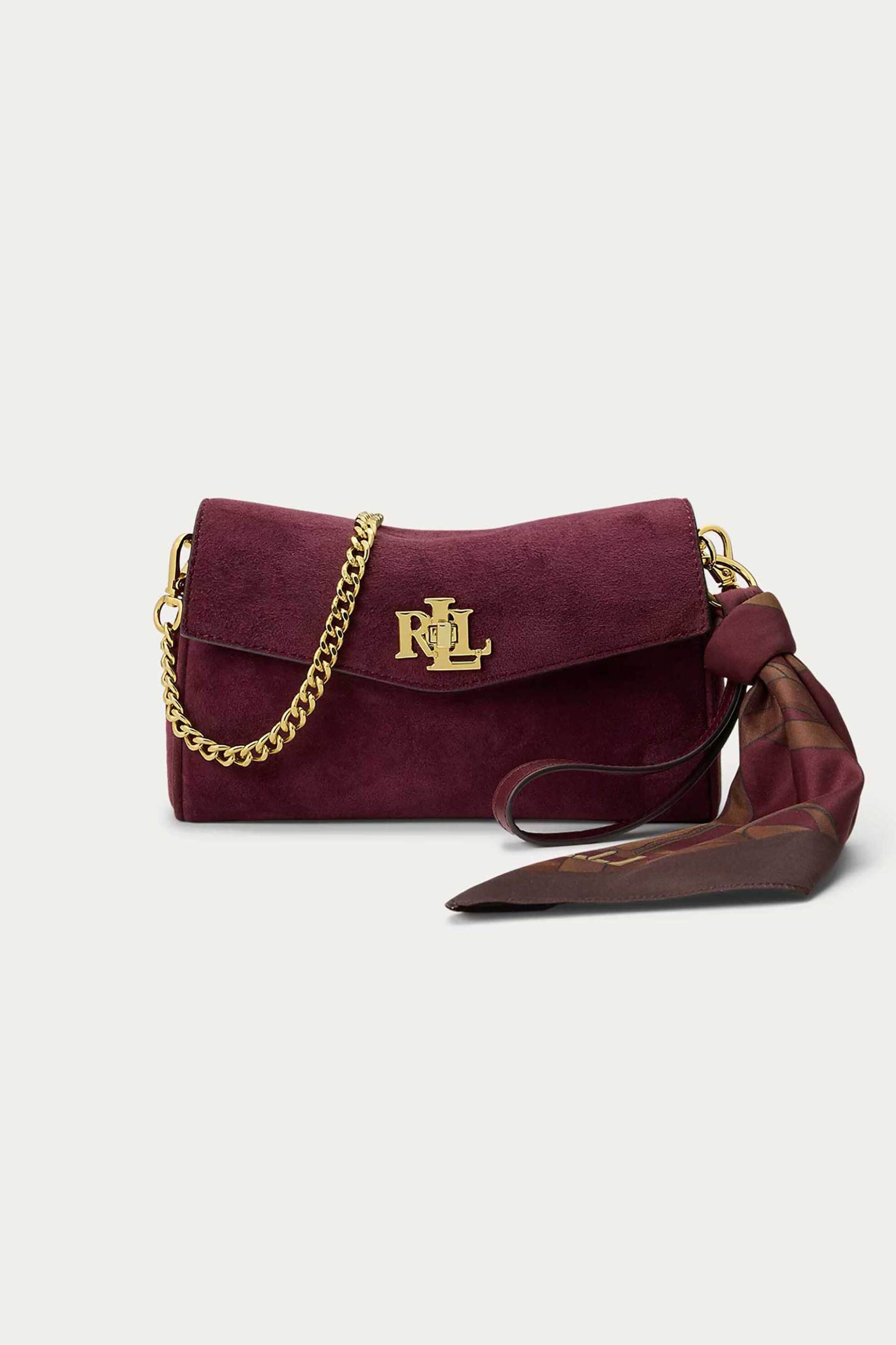 Lauren Ralph Lauren γυναικεία δερμάτινη τσάντα crossbody με μεταλλικό monogram (Large) - 26264791-ONE Μπορντό Σκούρο