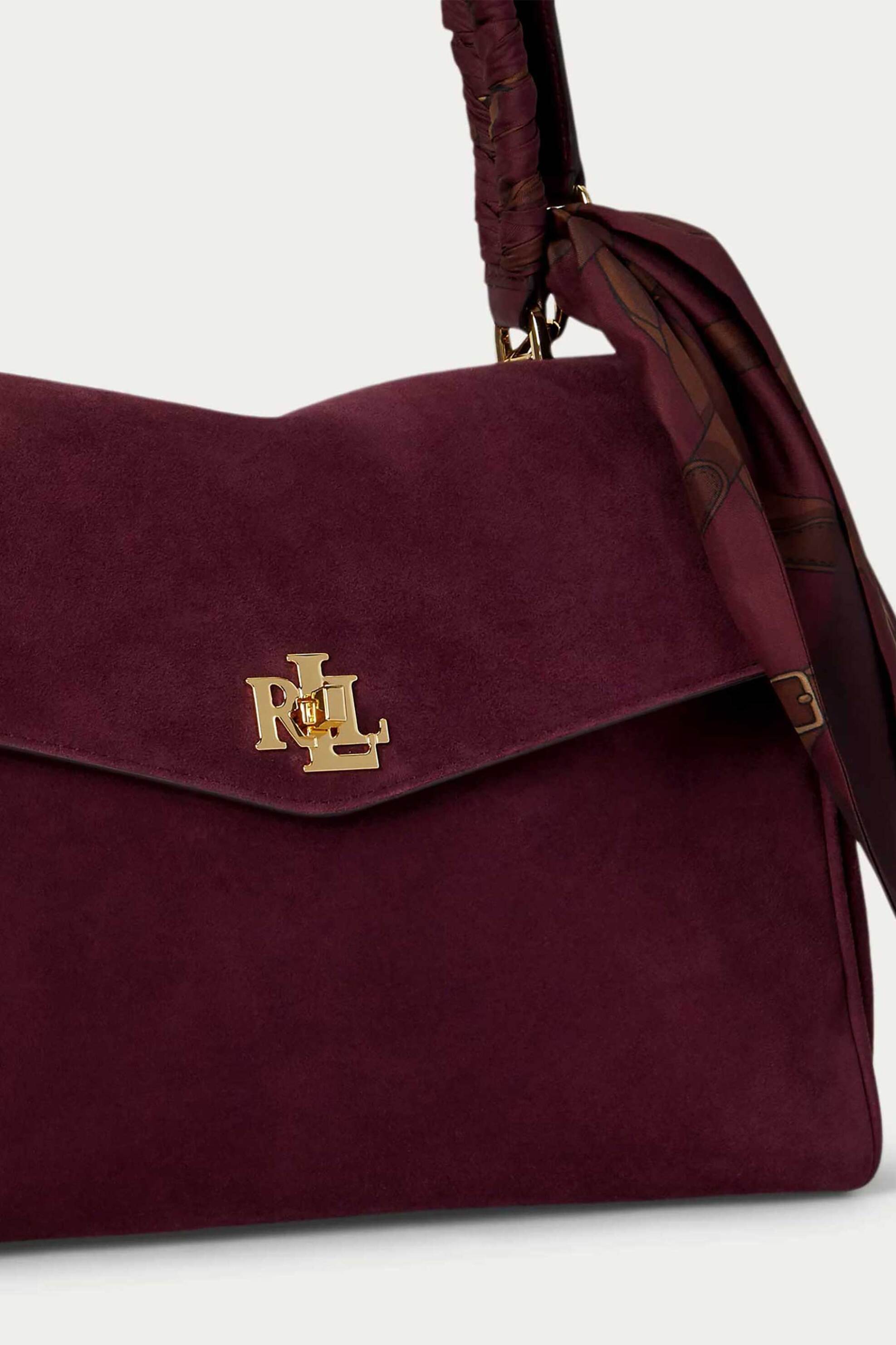 LAUREN RALPH LAUREN Lauren Ralph Lauren γυναικεία δερμάτινη τσάντα χειρός με μαντήλι και μεταλλικό monogram "Farrah Medium" - 26264338-ONE Μπορντό Σκούρο - 3