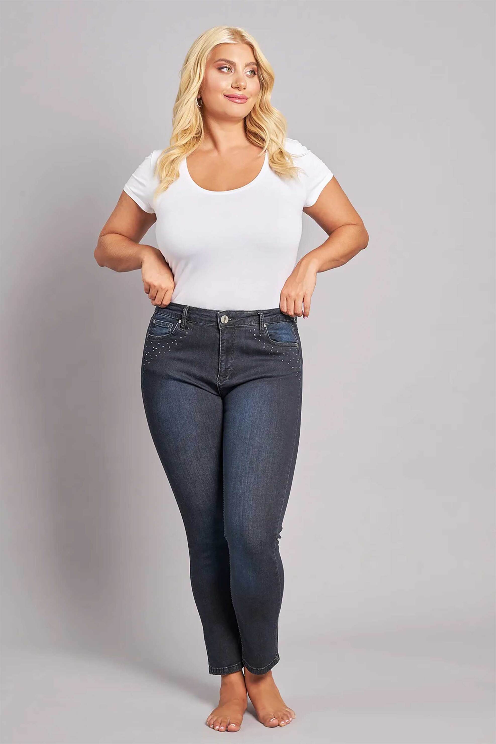 Parabita γυναικείο τζιν παντελόνι με στρας Skinny Fit - 012520209114 Μπλε