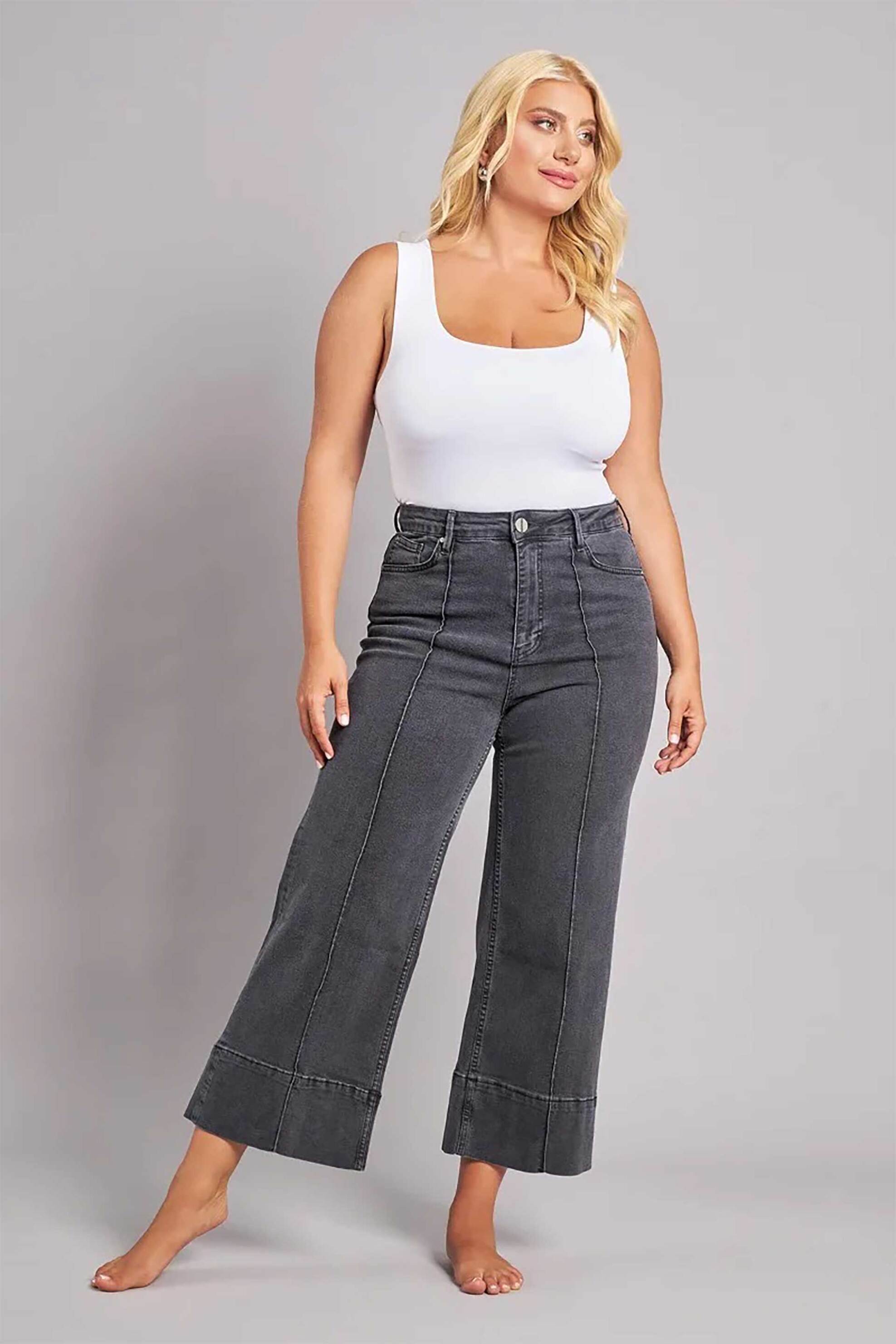 Parabita γυναικείο τζιν παντελόνι cropped Wide Leg - 012520209109 Γκρι