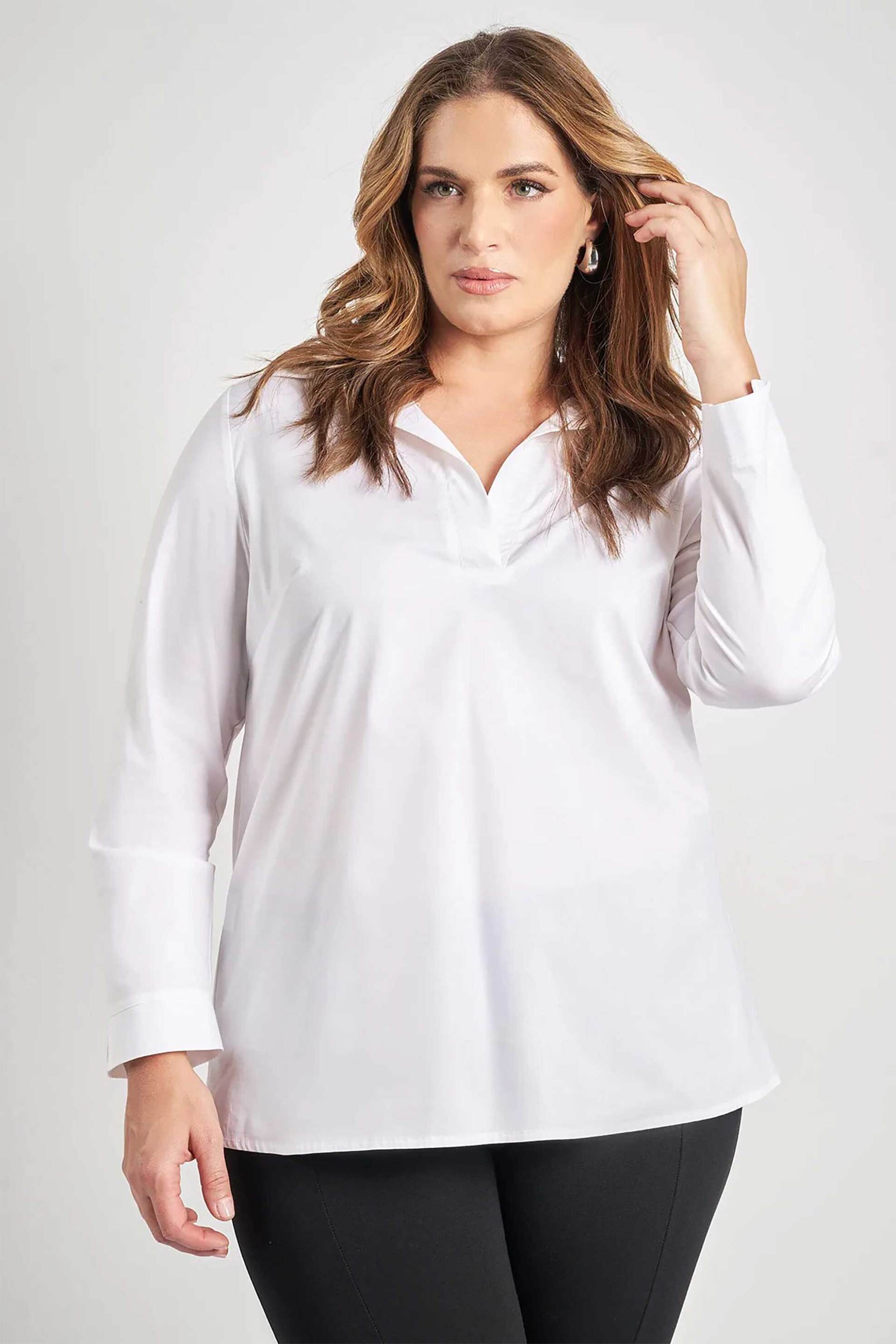 Parabita γυναικεία μπλούζα ποπλίνα με γιακά - 012520100894 Λευκό