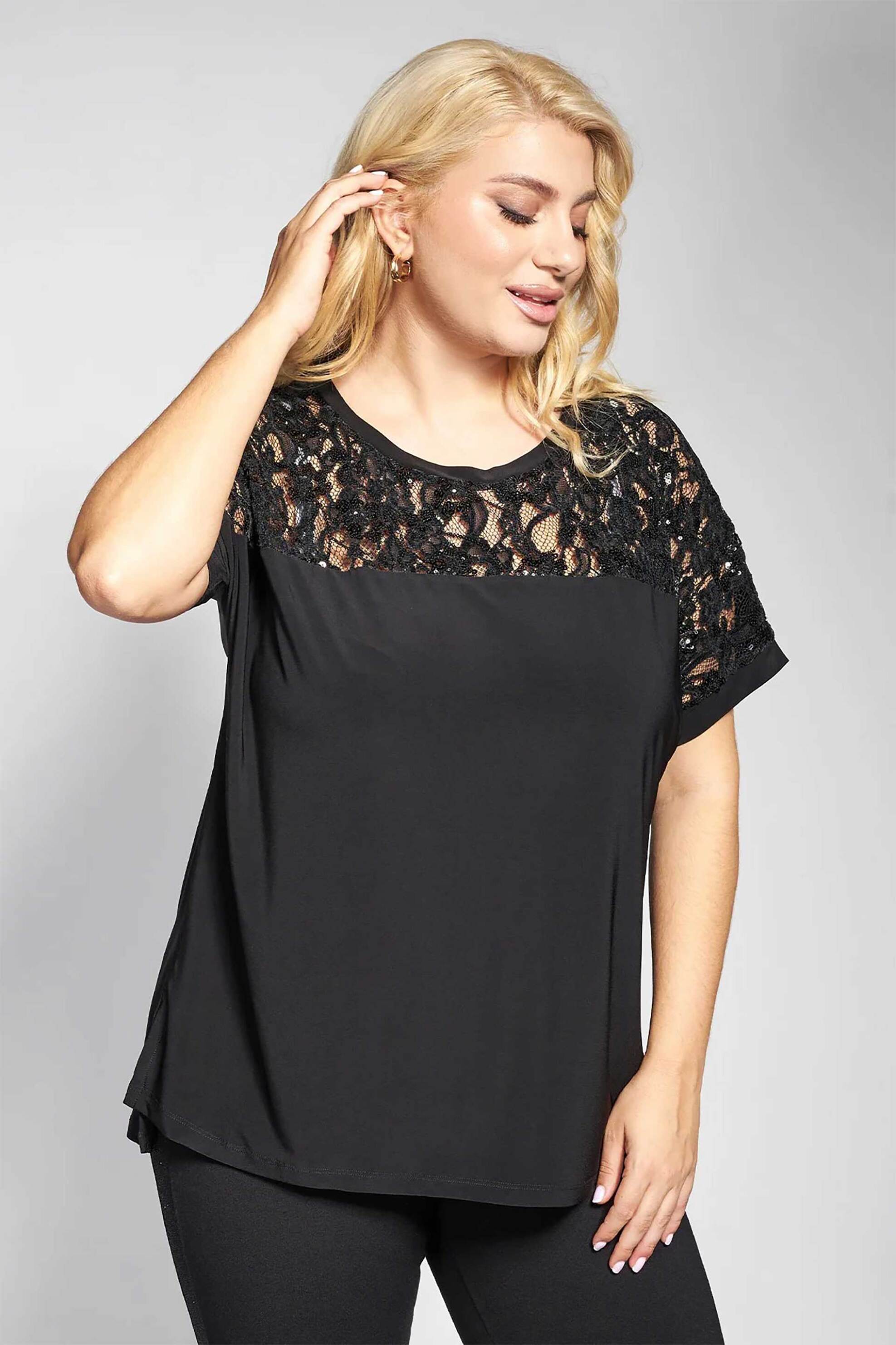 Parabita γυναικεία μπλούζα με δαντέλα - 012520100038 Μαύρο