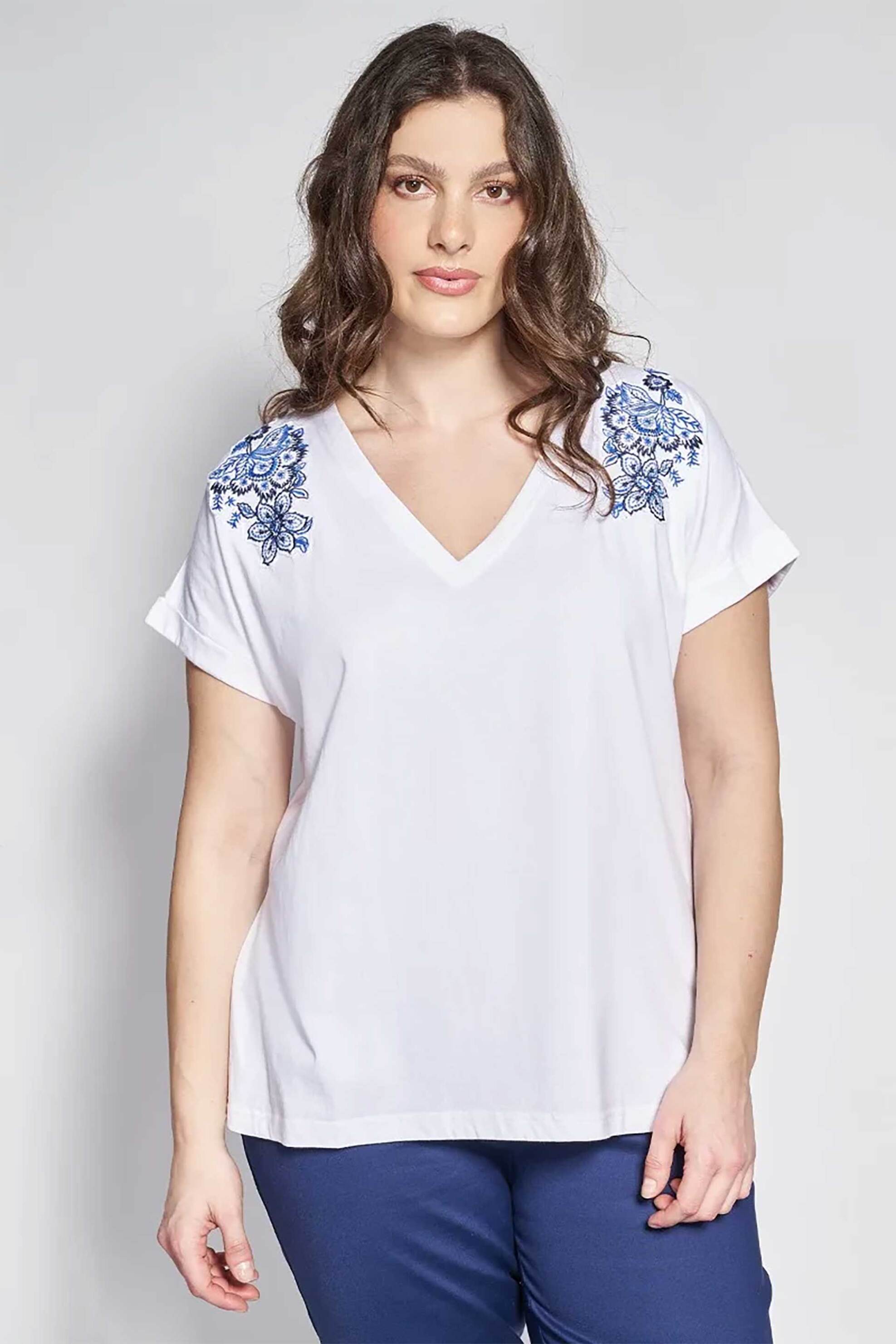 PARABITA Parabita γυναικείο T-shirt με κεντήματα - 012610109798 Λευκό