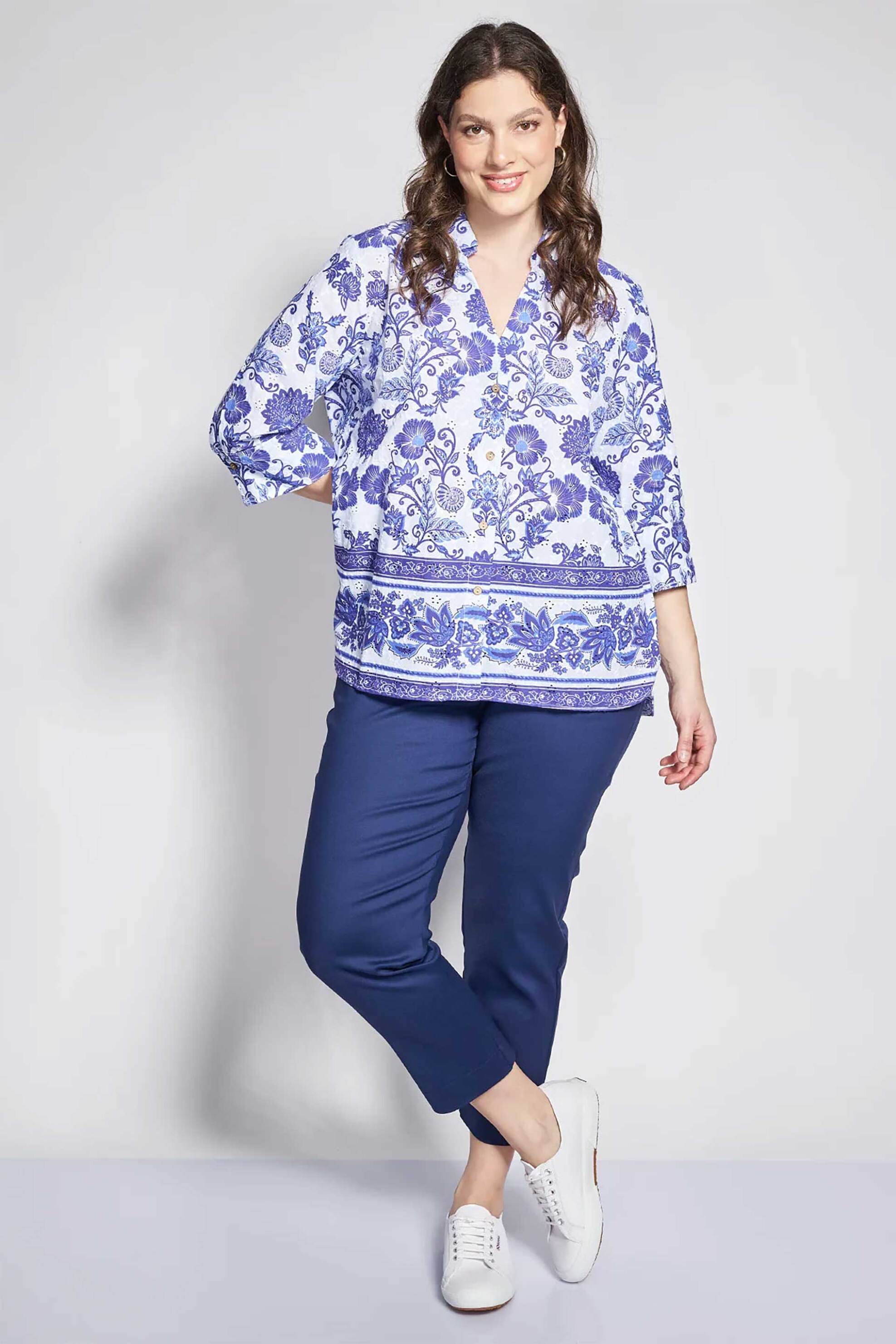 Parabita γυναικείο πουκάμισο με floral print - 012610509855 Λευκό