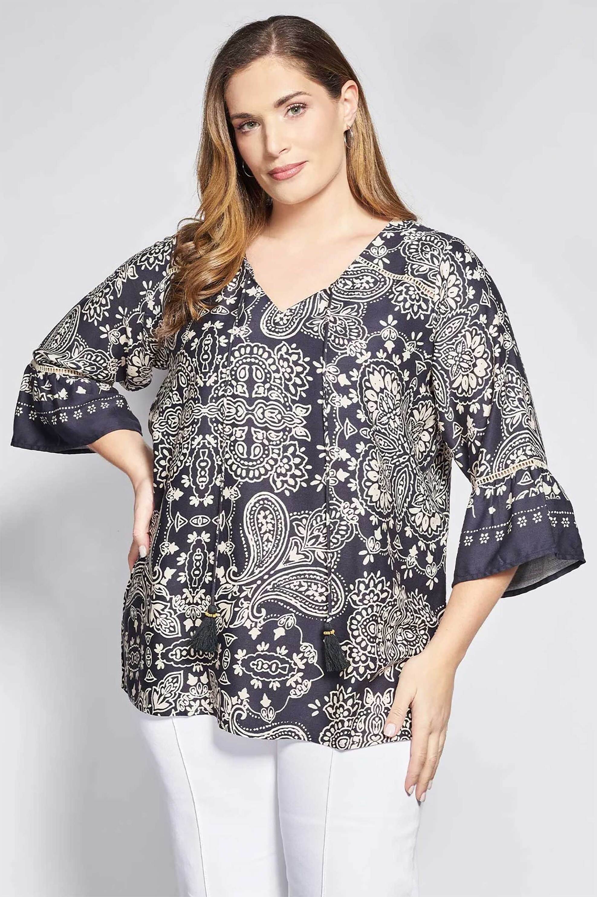 PARABITA Parabita γυναικεία μπλούζα με paisley print - 012610100182 Μαύρο