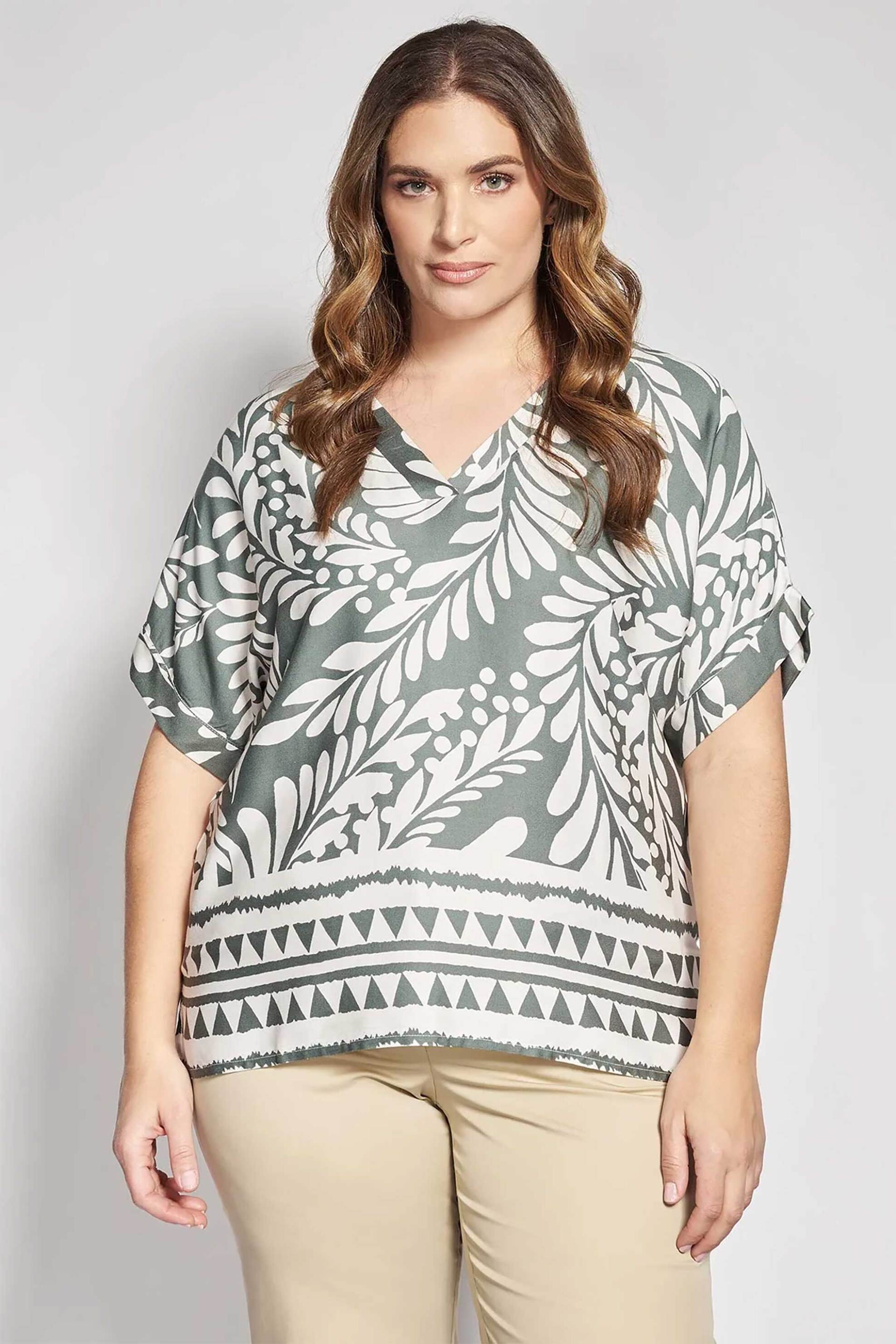 PARABITA Parabita γυναικεία μπλούζα με floral print - 012610100193 Χακί