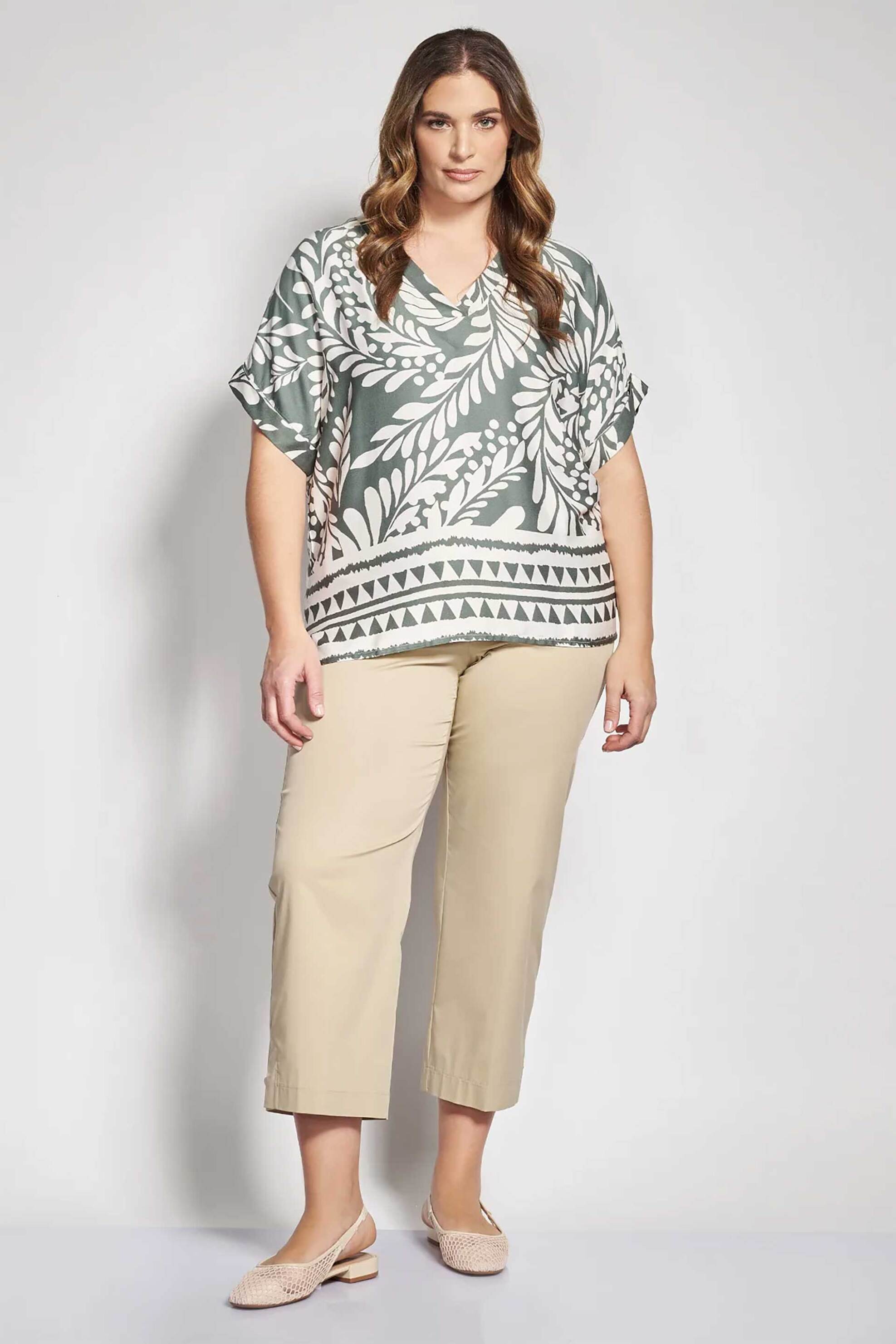 PARABITA Parabita γυναικεία μπλούζα με floral print - 012610100193 Χακί - 2