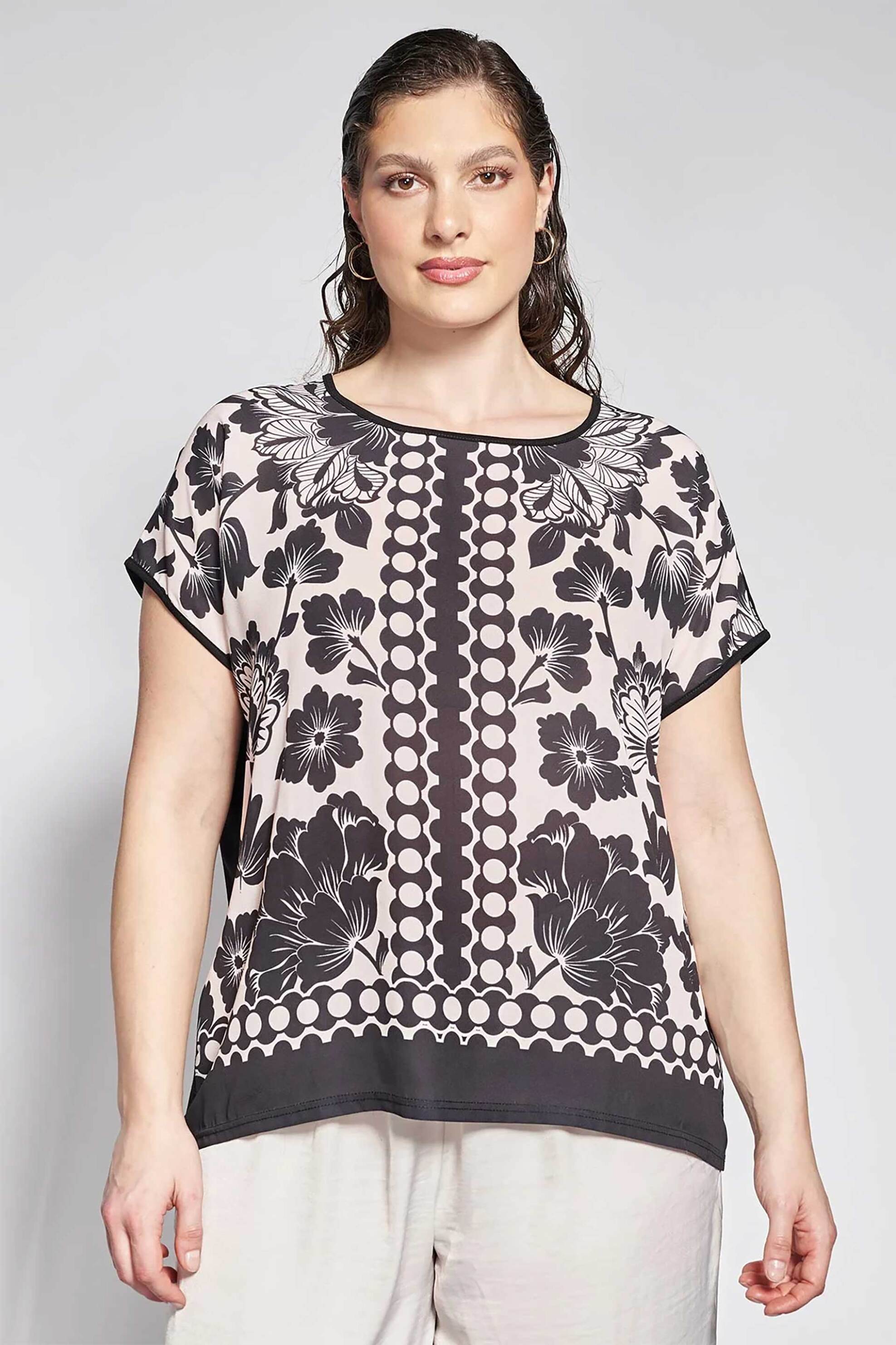 PARABITA Parabita γυναικεία μπλούζα με floral print - 012610100404 Μαύρο