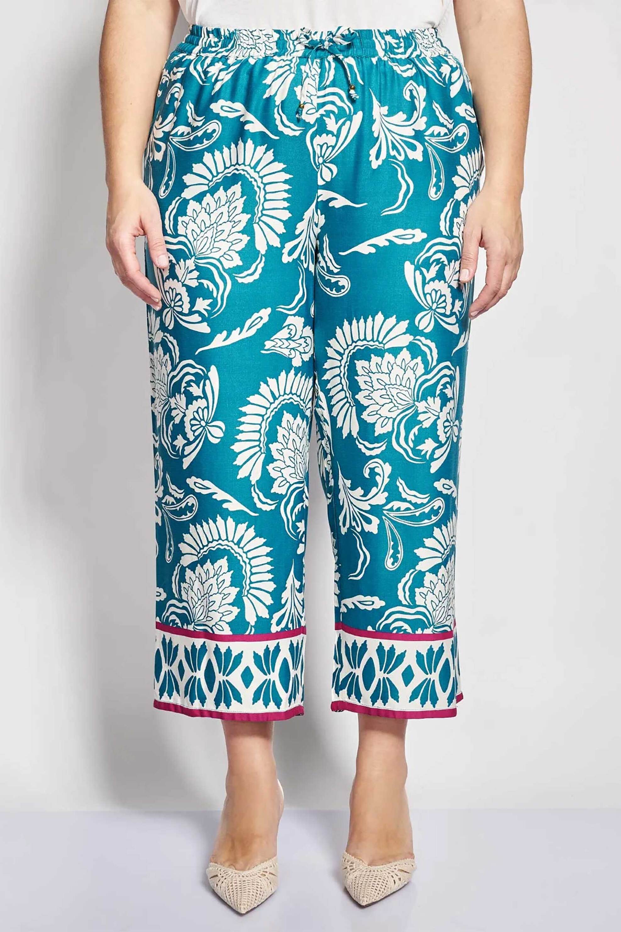 Parabita γυναικεία παντελόνα με floral print Cropped - 012610200204 Πράσινο