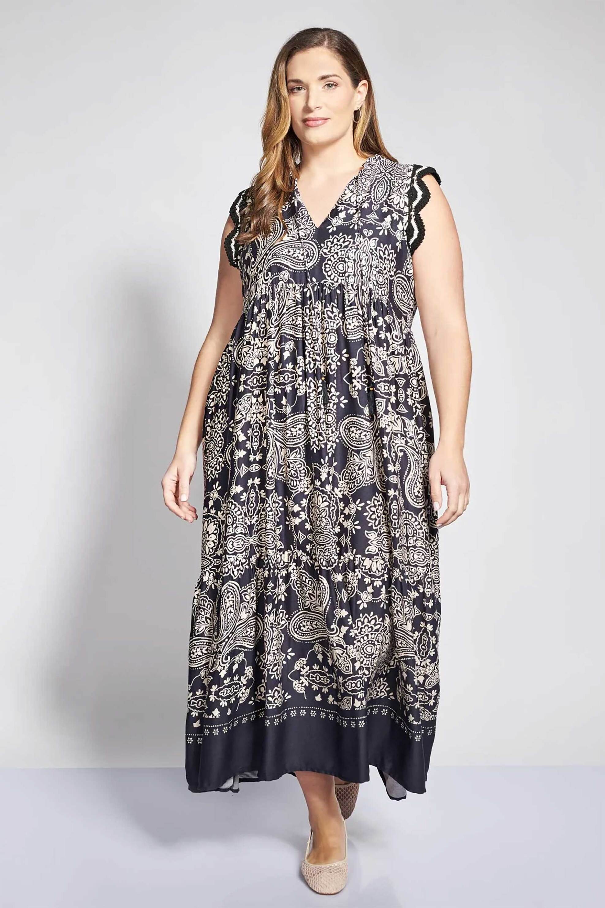 PARABITA Parabita γυναικείο midi αμάνικο φόρεμα με paisley print - 012610600181 Μαύρο